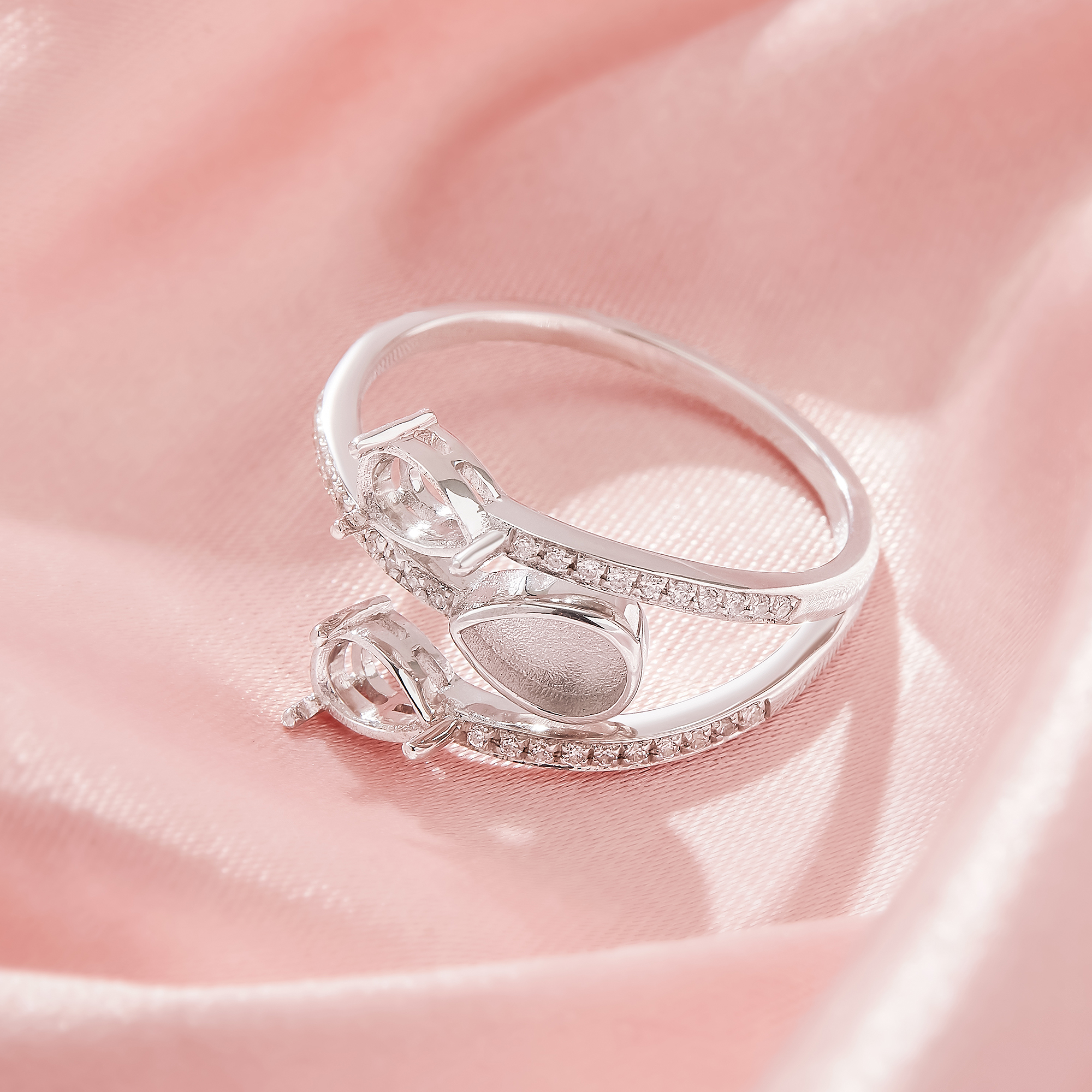 Keepsake Breast Milk Resin Pear Bezel Ring Settings With 2 Stones Pear Prong Ring Settings,Solid 925 Sterling SilverRing,Family Ring,Adjustable Ring 1294936