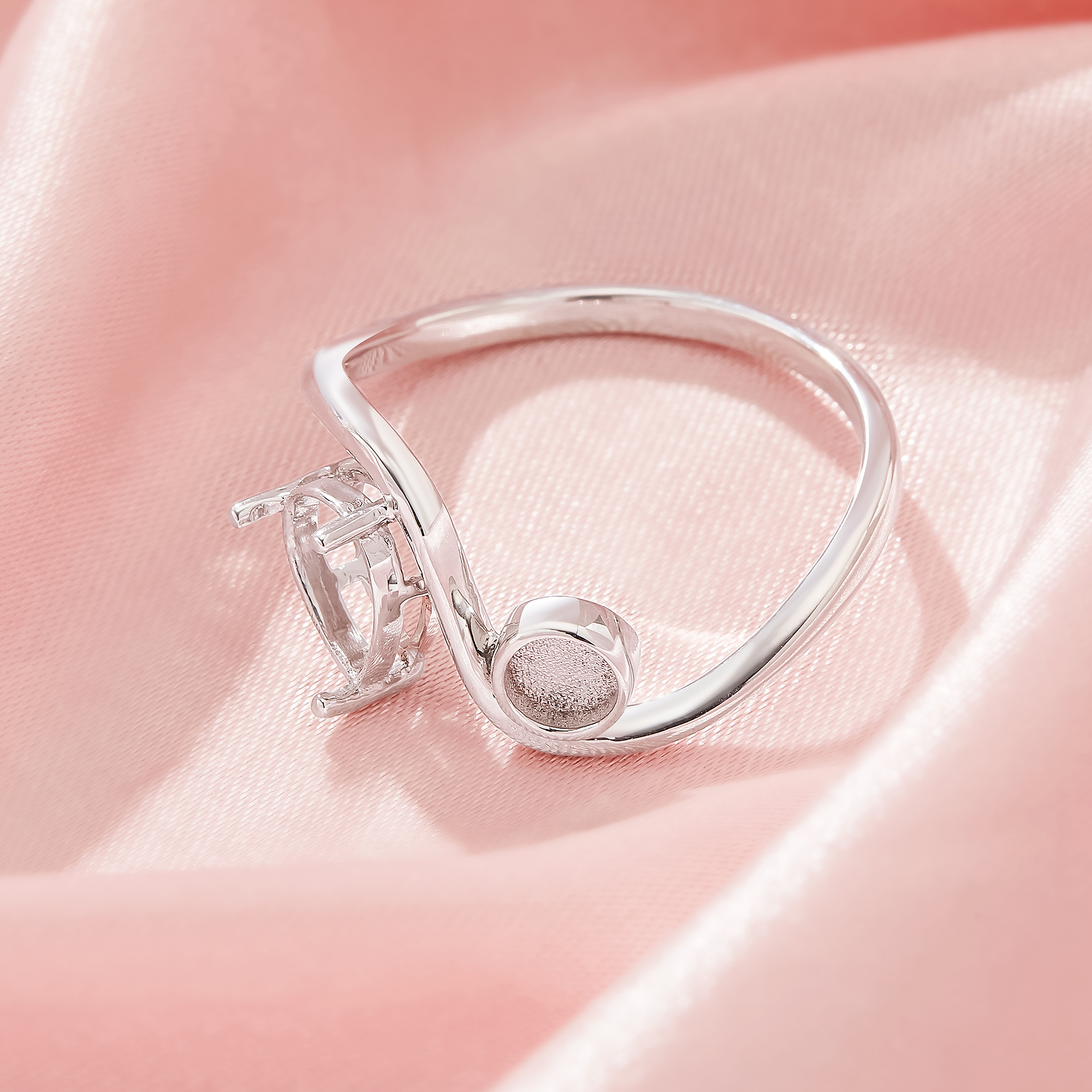 Keepsake Breast Milk Resin 4MM Round Bezel Settings,Solid 925 Silver Ring,2 Stone Prong Ring Settings,With 6x8MM Pear Stone 1294939