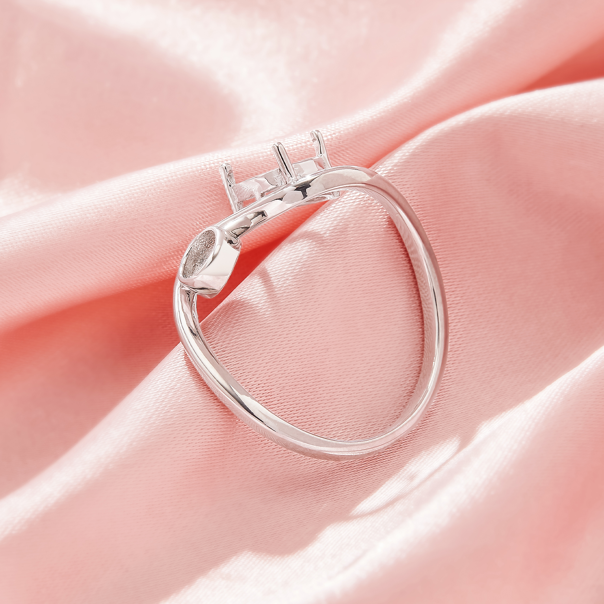 Keepsake Breast Milk Resin 4MM Round Bezel Settings,Solid 925 Silver Ring,2 Stone Prong Ring Settings,With 6x8MM Pear Stone 1294939