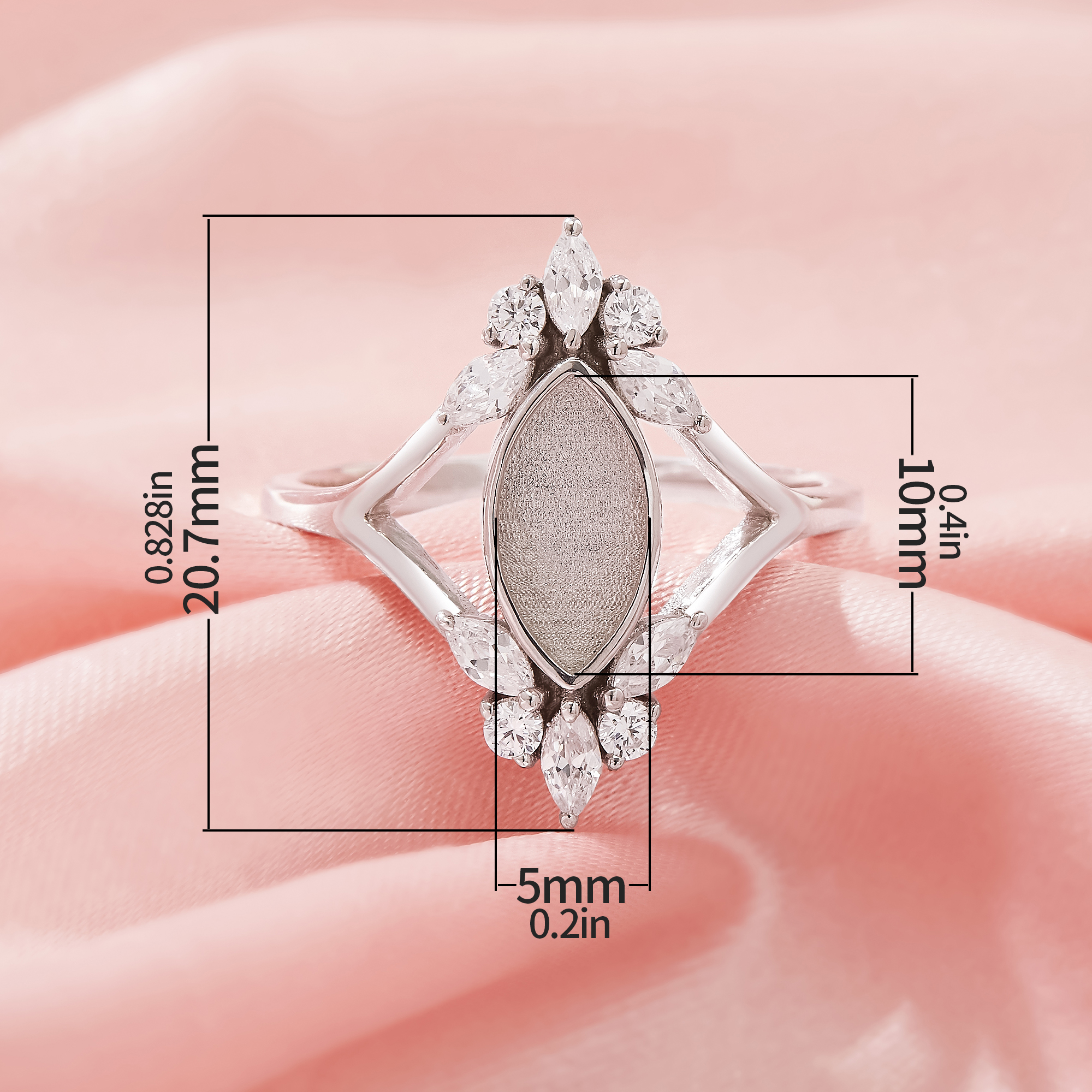 5x10MM Keepsake Breast Milk Resin Marquise Bezel Ring Settings,Split Shank Solid 925 Silver Ring,Art Deco Marquise Ring,DIY Ring Supplies 1294940