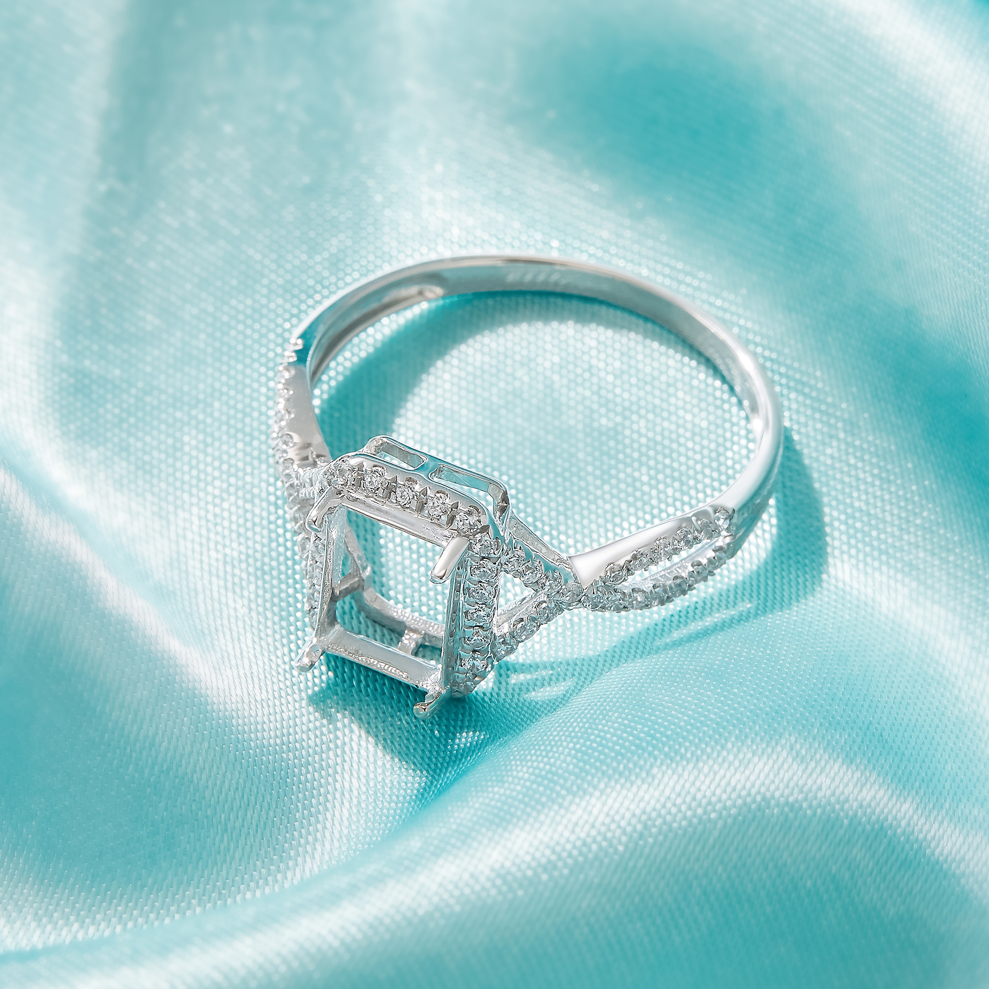 Halo Rectangle Prong Ring Settings,Split Shank Solid 925 Sterling Silver Ring,Infinity Pave CZ Stone Rectangle Ring,DIY Ring Supplies For Gemstone 1294959 - Click Image to Close