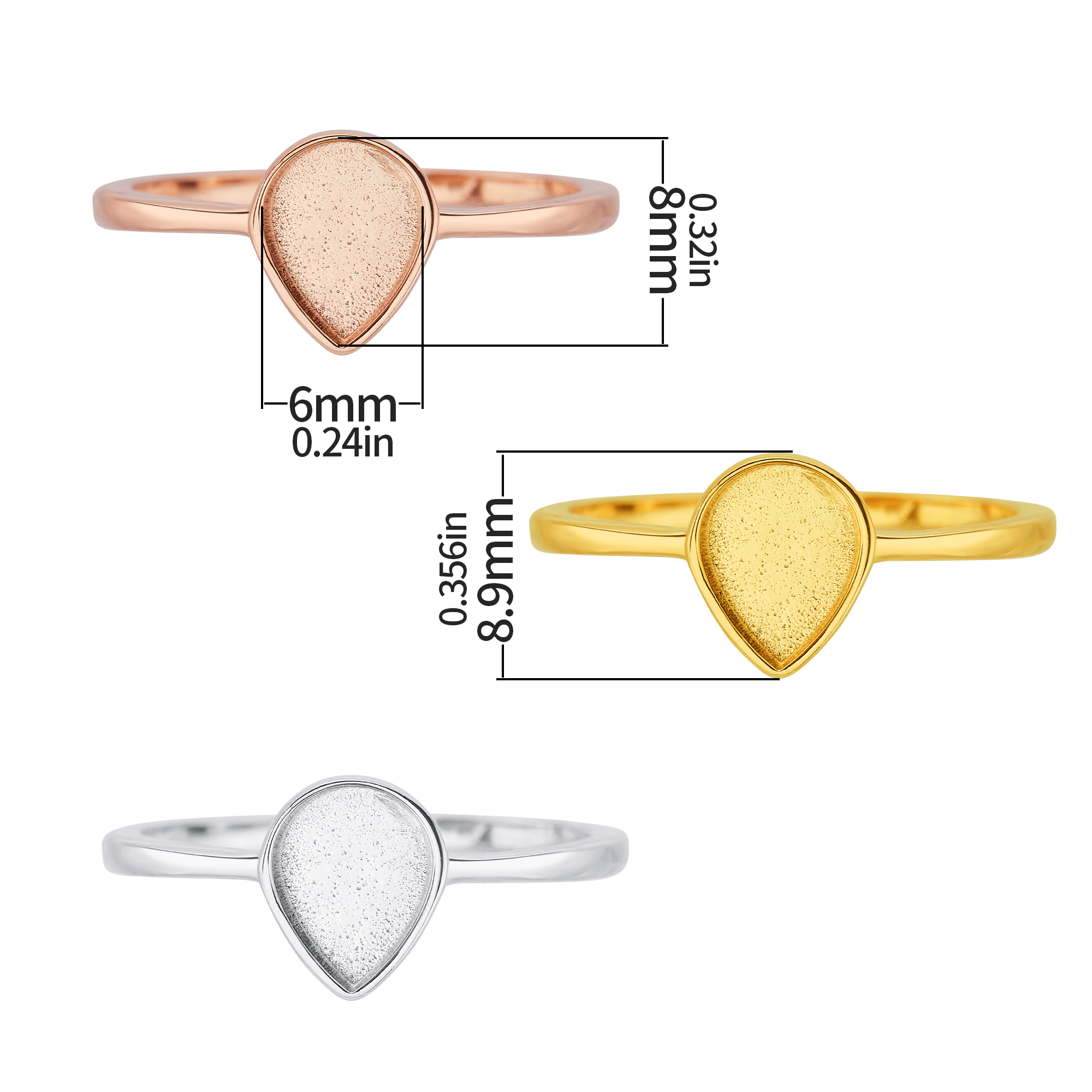 6x8MM Keepsake Breast Milk Resin Pear Ring Bezel Settings,Solid 925 Sterling Silver Rose Gold Plated Ring,High Bezel Ring,DIY Ring Supplies 1294962 - Click Image to Close