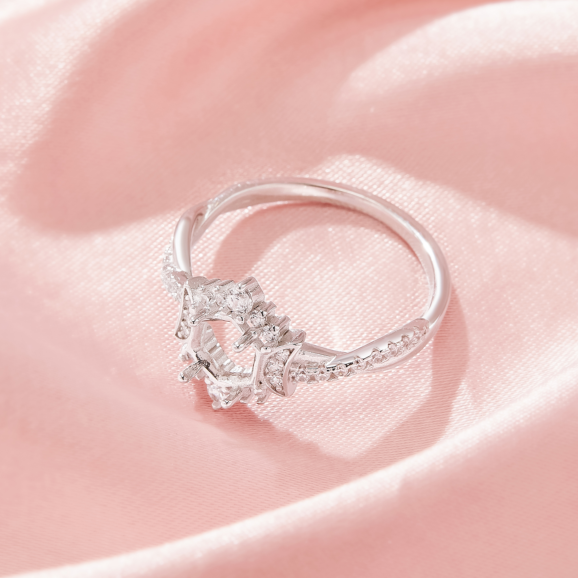 Dainty Hexagon Prong Ring Settings,Full Moon Solid Back 14K 18K Gold Moissanite Ring,Infinity Art Deco Ring,DIY Ring Supplies 1294973 - Click Image to Close