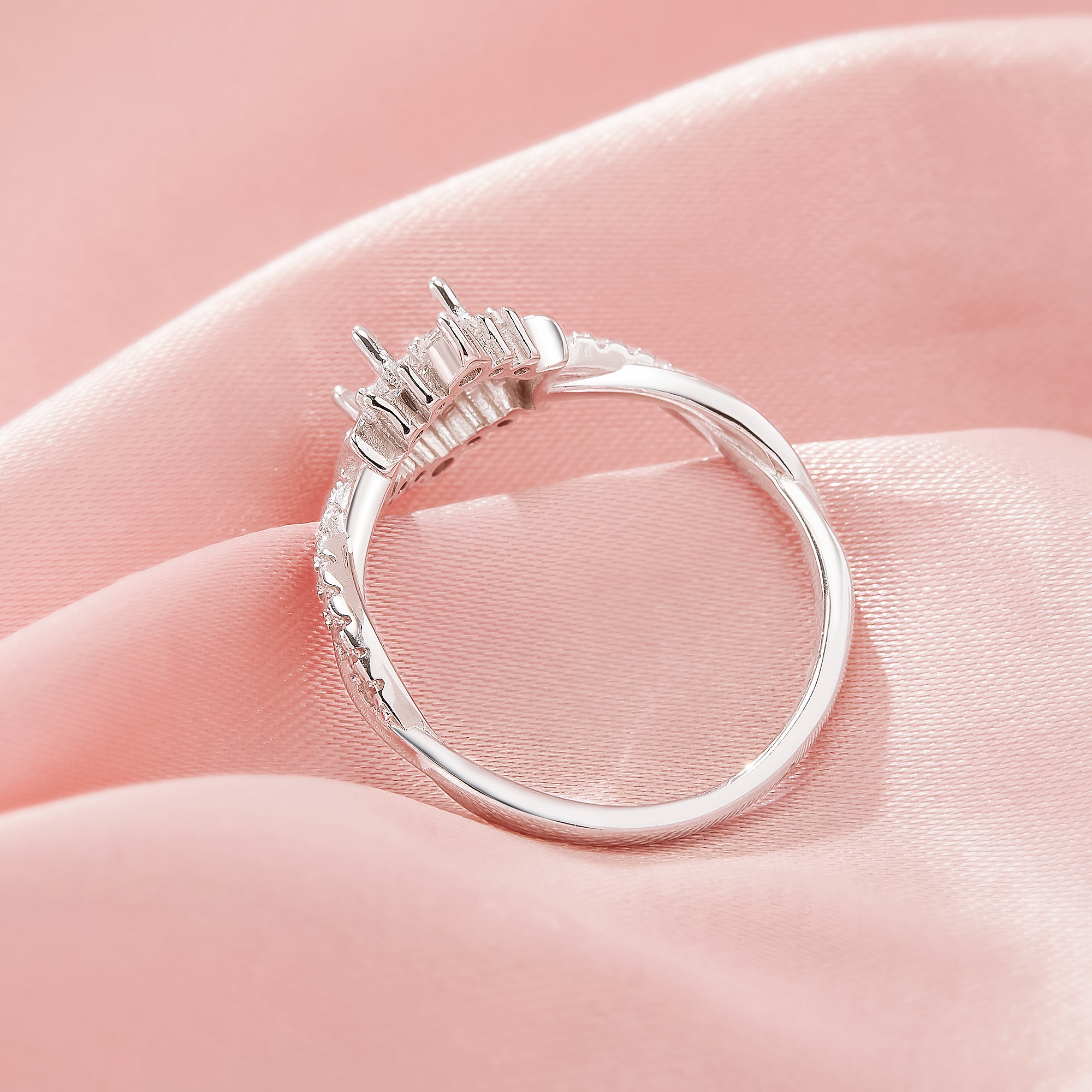 Dainty Hexagon Prong Ring Settings,Full Moon Solid Back 14K 18K Gold Moissanite Ring,Infinity Art Deco Ring,DIY Ring Supplies 1294973 - Click Image to Close