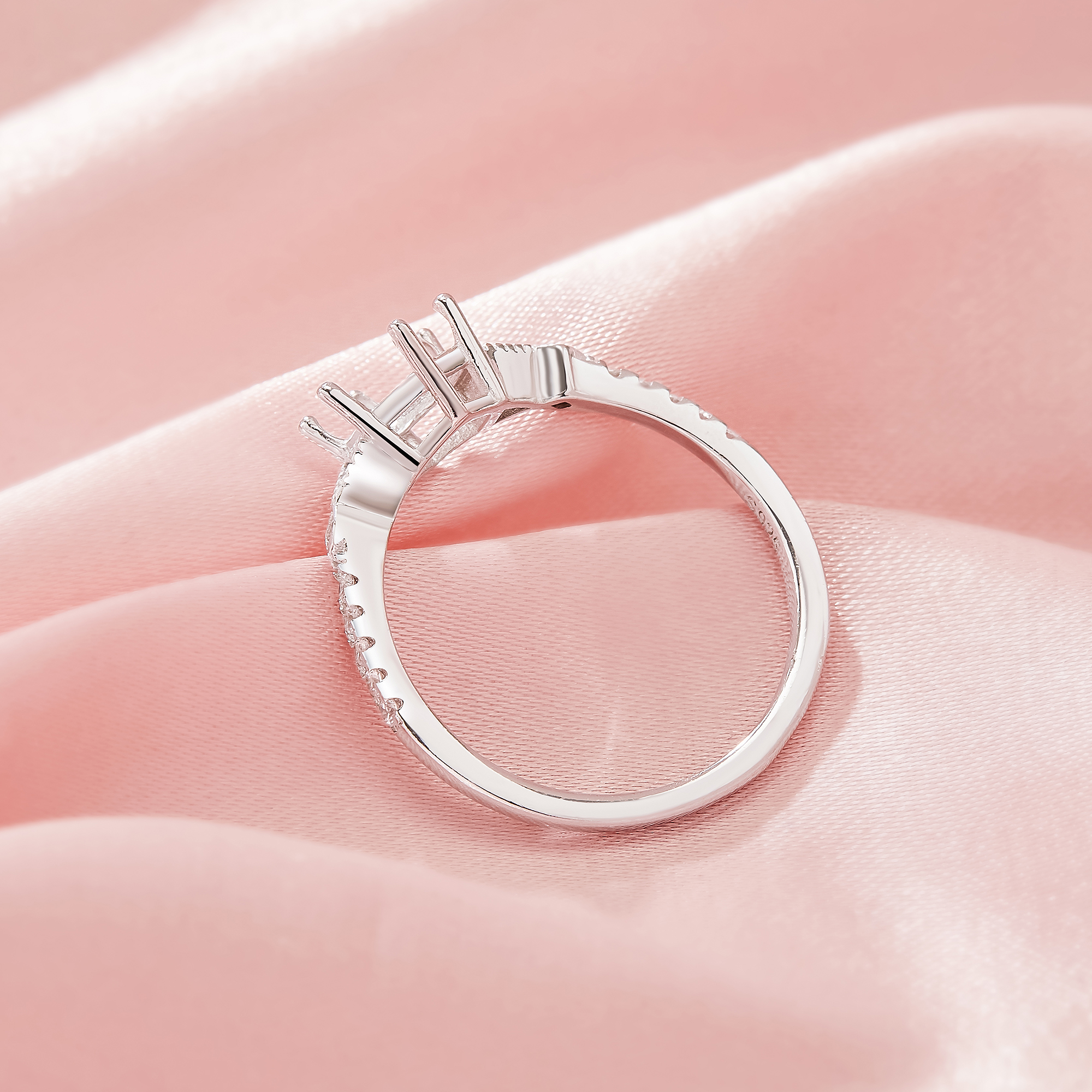 Halo Hexagon Prong Ring Settings,Solid Back 14K 18K Gold Moissanite Ring,Dainty Art Deco Ring,DIY Ring Supplies For Gemstone 1294974 - Click Image to Close
