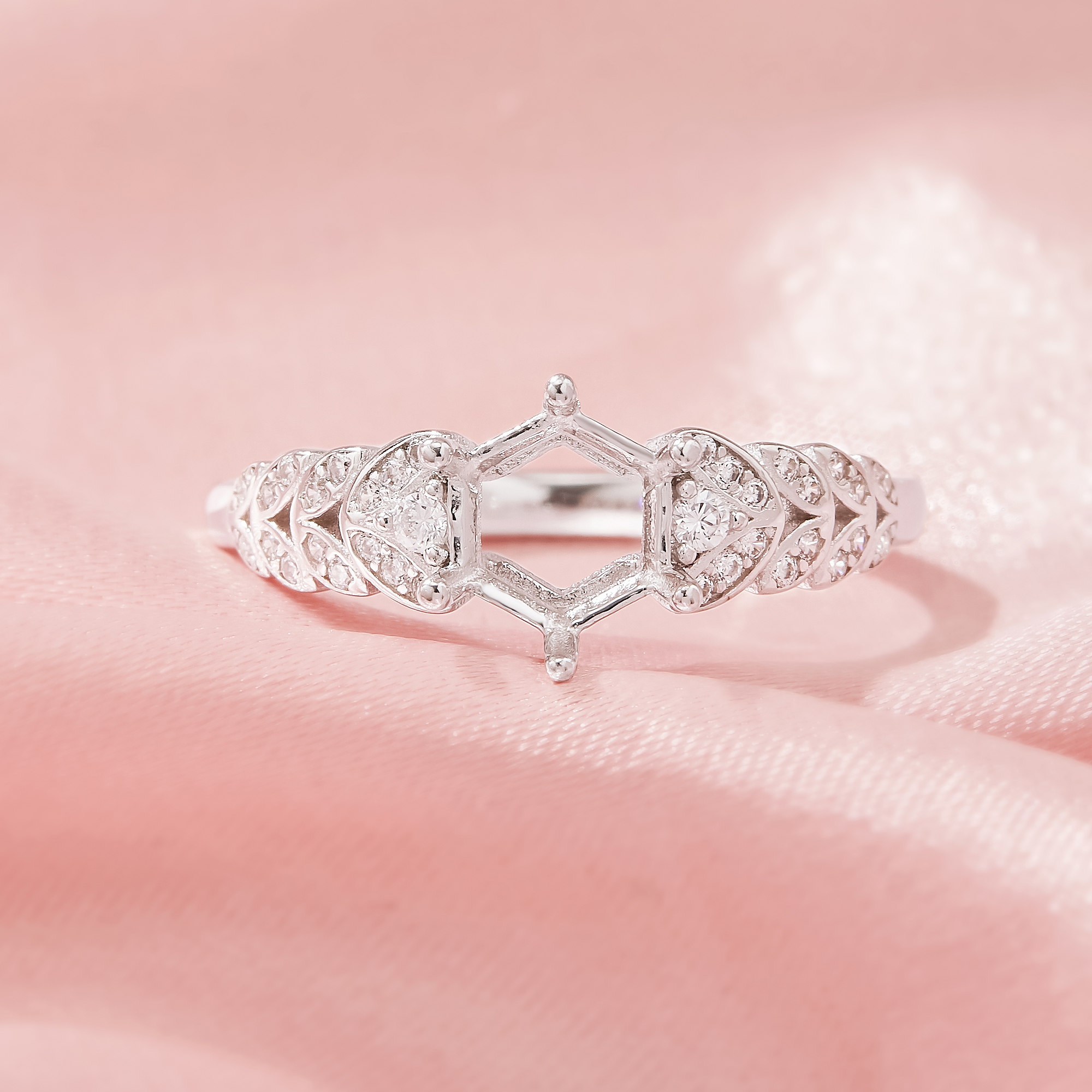 Halo Hexagon Prong Ring Settings,Tree Branch Leaf Solid 14K 18K Gold Moissanite Ring,Dainty Art Deco Ring,DIY Ring Supplies 1294975 - Click Image to Close