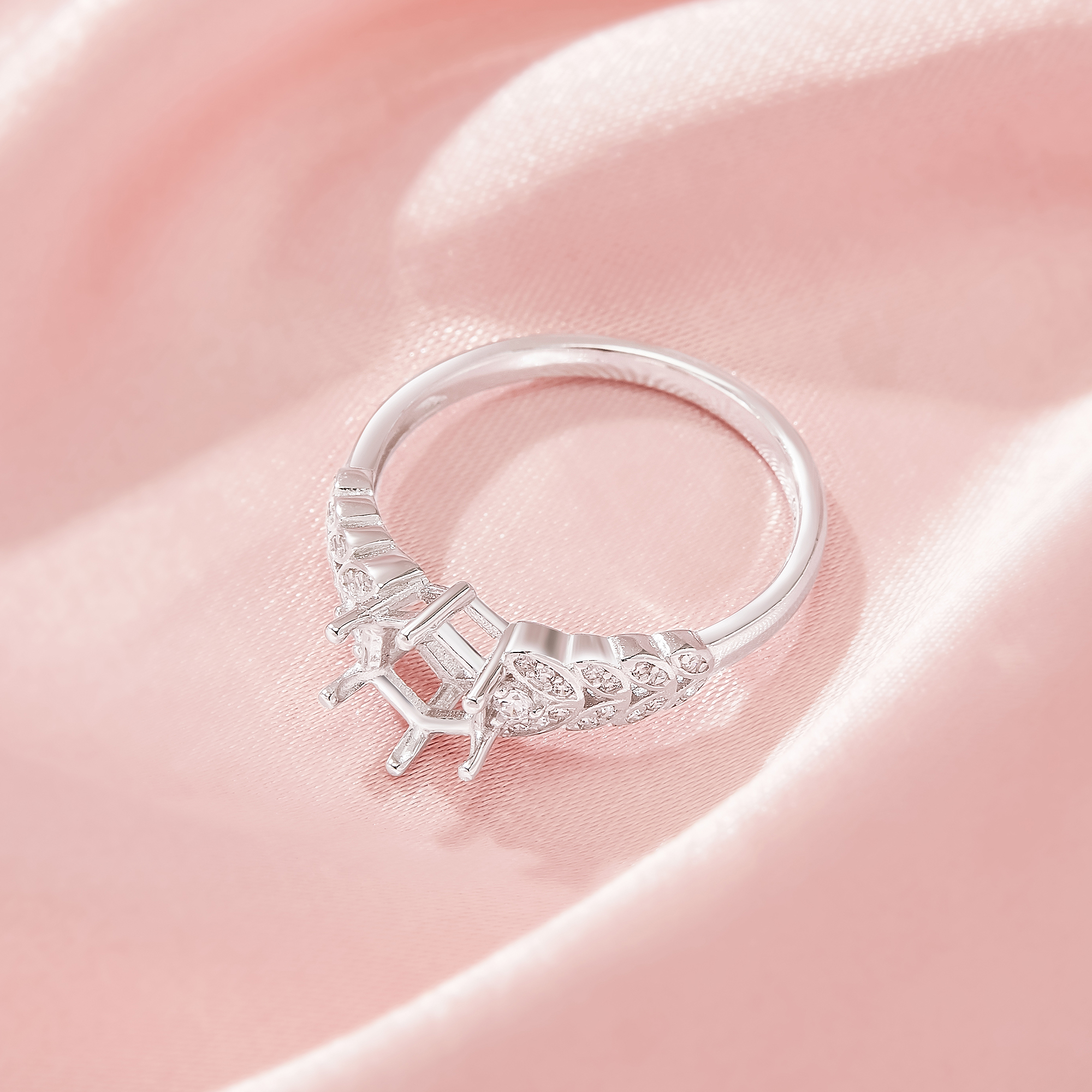 Halo Hexagon Prong Ring Settings,Tree Branch Leaf Solid 14K 18K Gold Moissanite Ring,Dainty Art Deco Ring,DIY Ring Supplies 1294975 - Click Image to Close