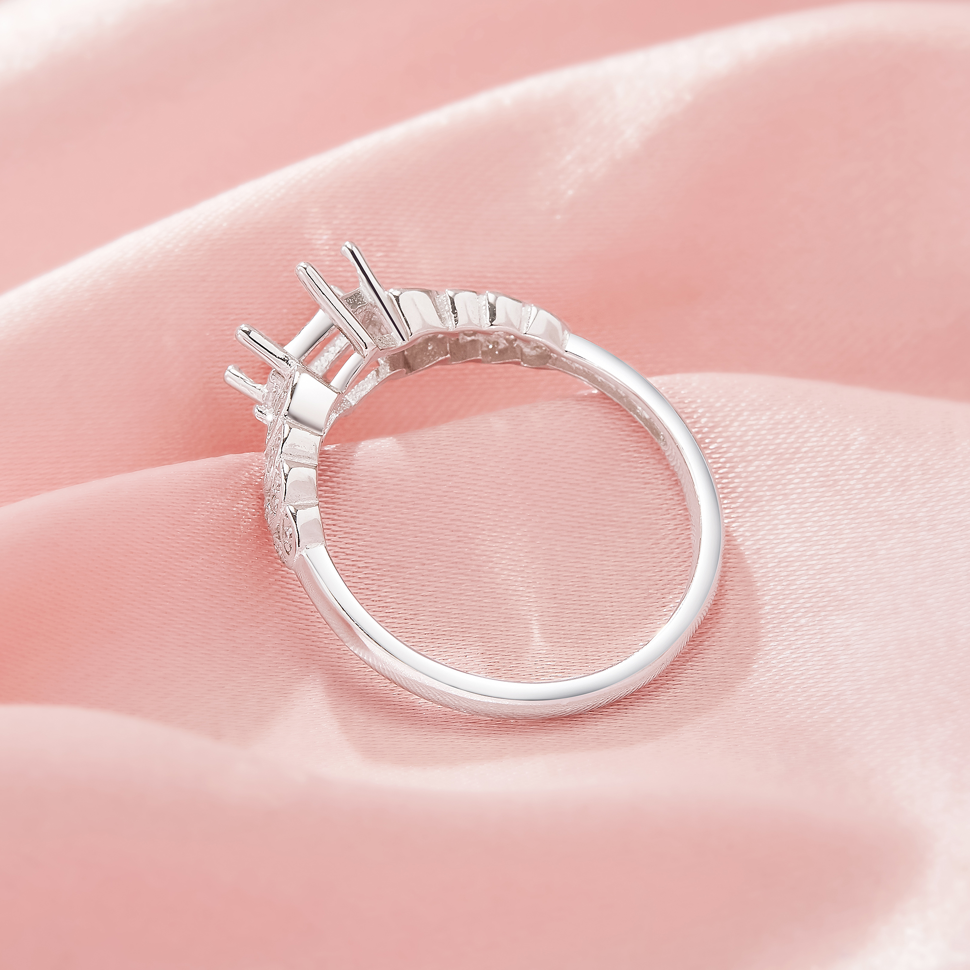 Halo Hexagon Prong Ring Settings,Tree Branch Leaf Solid 14K 18K Gold Moissanite Ring,Dainty Art Deco Ring,DIY Ring Supplies 1294975 - Click Image to Close