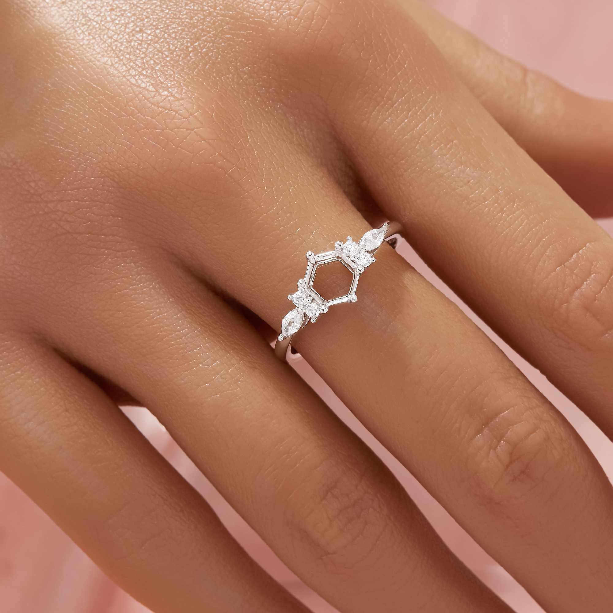 Halo Hexagon Prong Ring Settings,Vintage Styles Solid 14K 18K Gold Moissanite Ring,Dainty Art Deco Ring,DIY Ring Supplies 1294976 - Click Image to Close