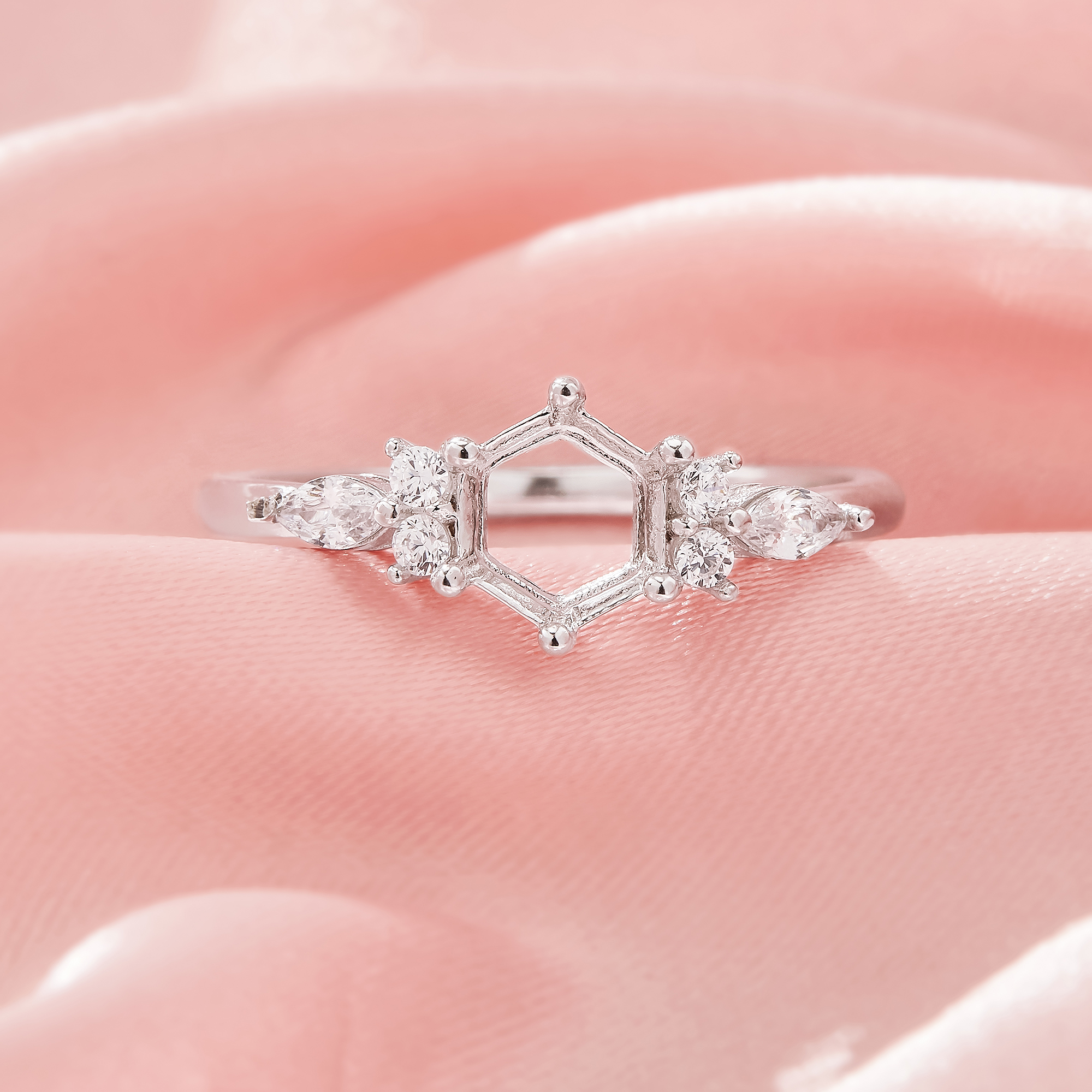 Halo Hexagon Prong Ring Settings,Vintage Styles Solid 14K 18K Gold Moissanite Ring,Dainty Art Deco Ring,DIY Ring Supplies 1294976 - Click Image to Close