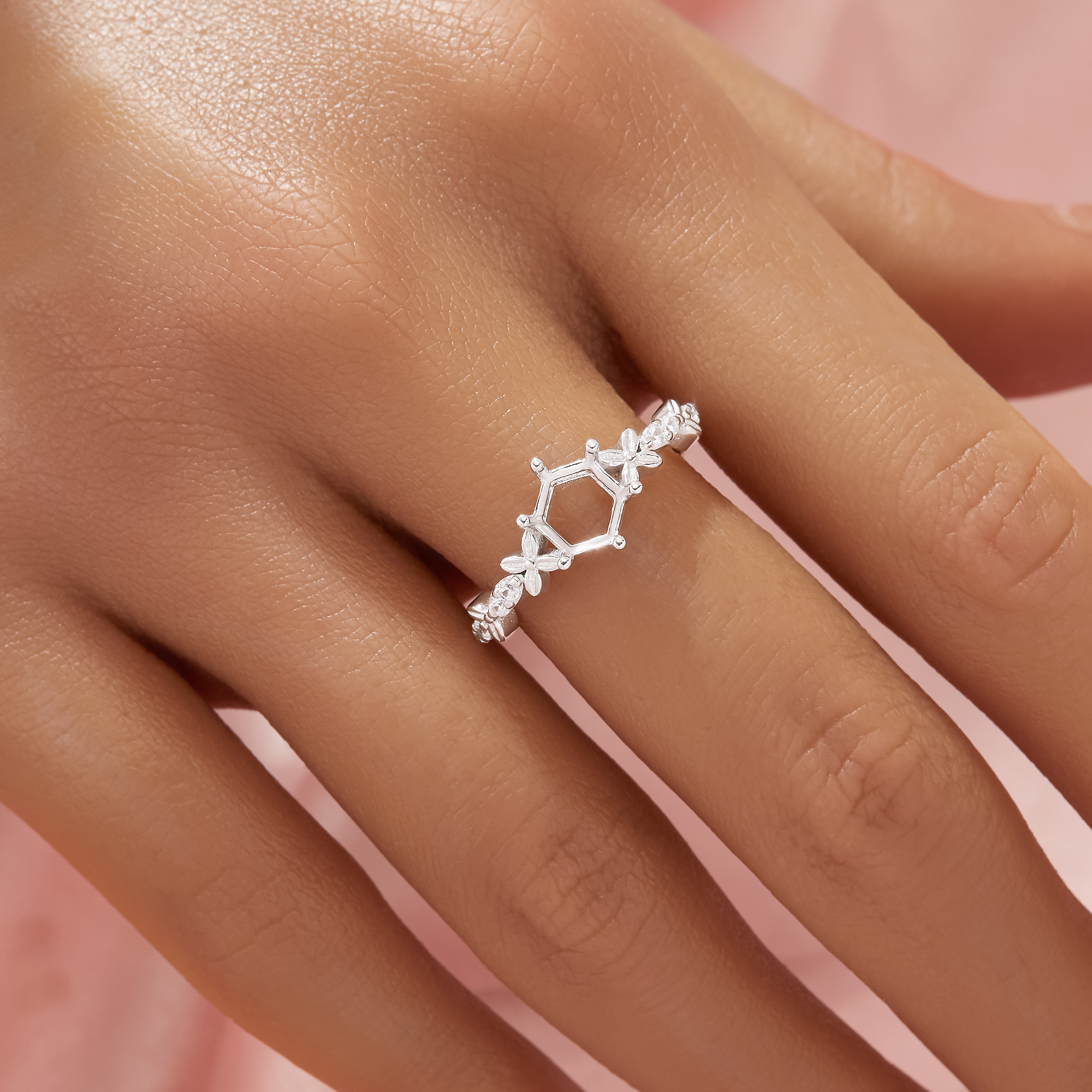 Hexagon Prong Ring Settings,Flower Art Deco Solid 14K 18K Gold Moissanite Ring,Dainty Hexagon Ring,DIY Ring Supplies 1294977 - Click Image to Close