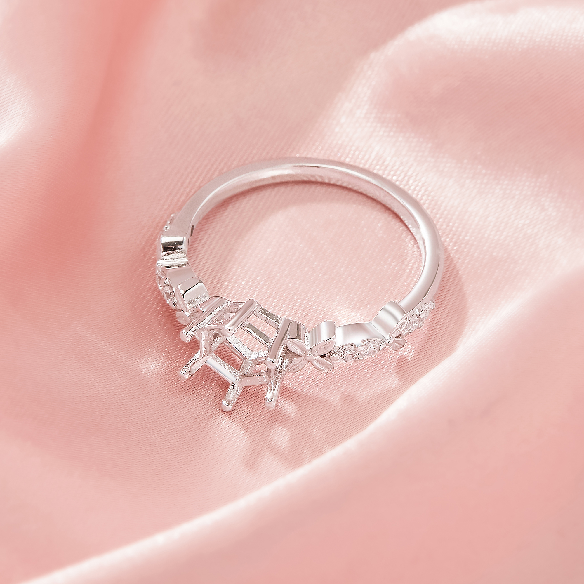 Hexagon Prong Ring Settings,Flower Art Deco Solid 14K 18K Gold Moissanite Ring,Dainty Hexagon Ring,DIY Ring Supplies 1294977 - Click Image to Close