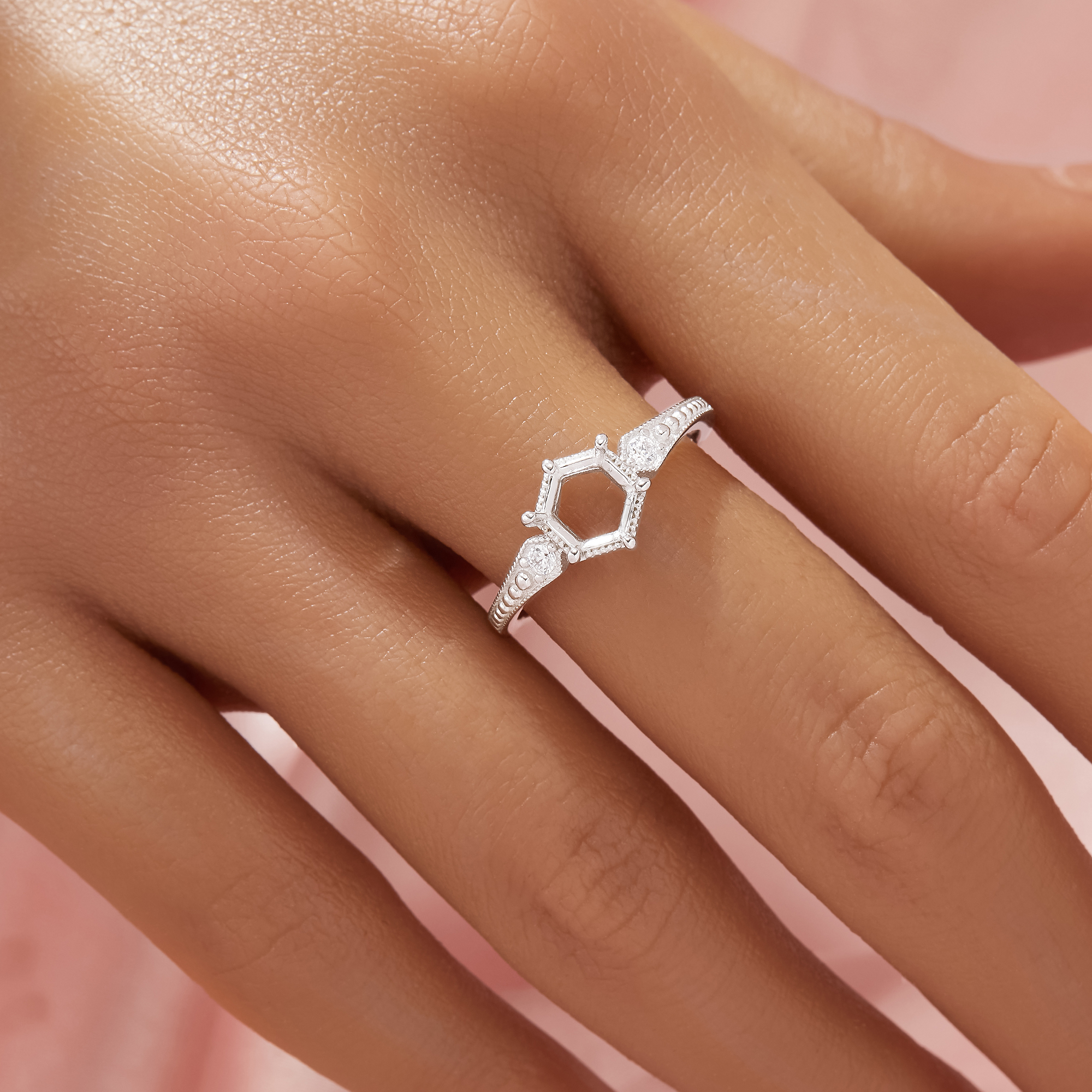 Hexagon Prong Ring Settings,Vintage Styles Solid 14K 18K Gold Ring,Dainty Art Deco Ring,DIY Ring Supplies 1294978 - Click Image to Close