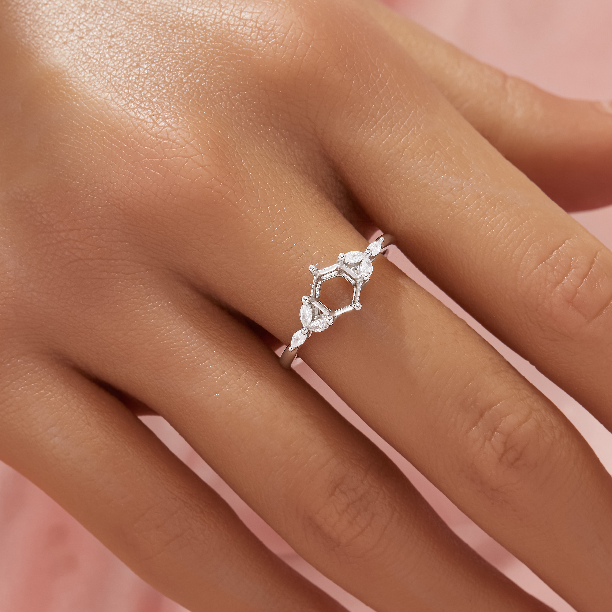 Hexagon Prong Ring Settings,Tree Branch Leaf Solid 14K 18K Gold Moissanite Ring,Elegant Art Deco Ring,DIY Ring Supplies 1294979 - Click Image to Close