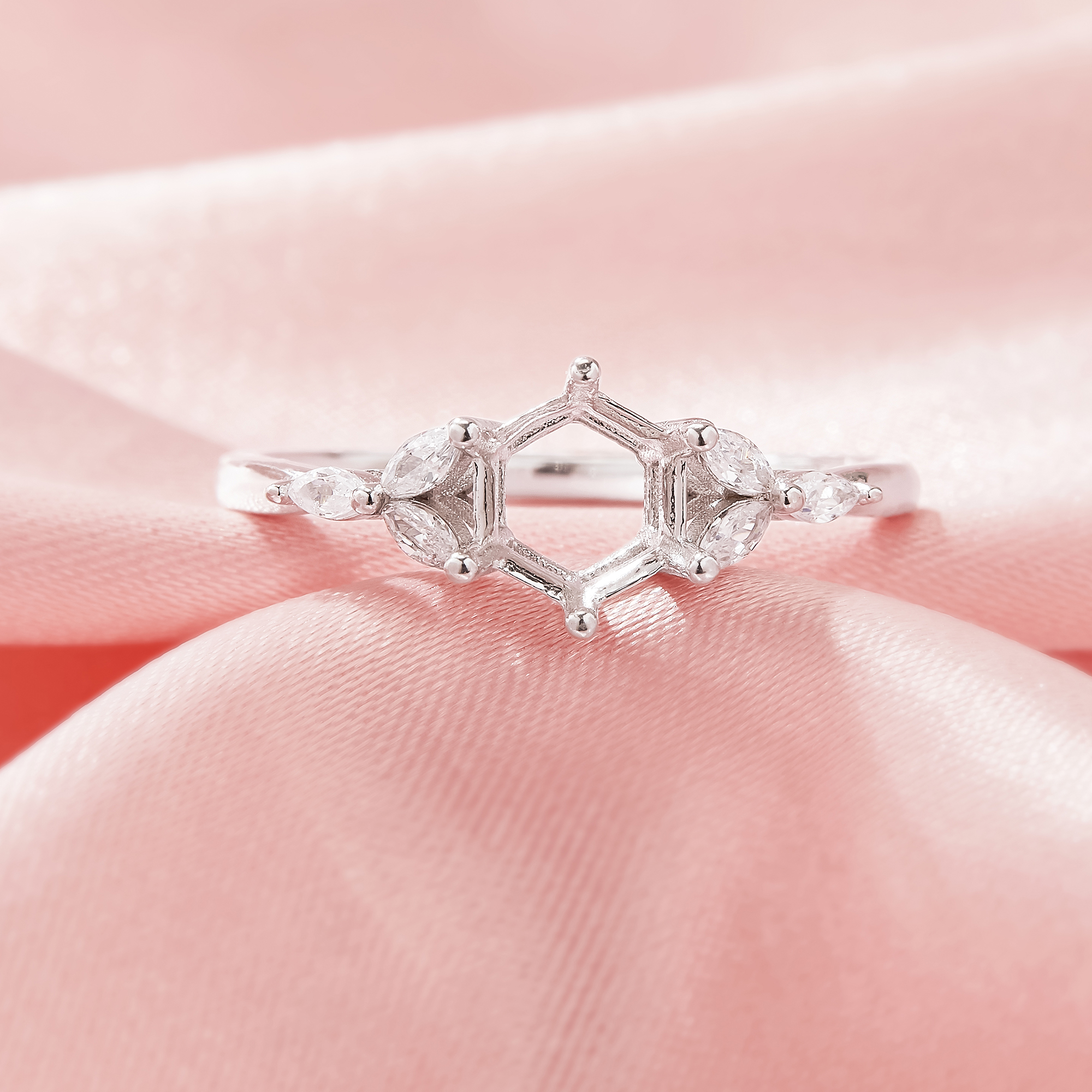 Hexagon Prong Ring Settings,Tree Branch Leaf Solid 14K 18K Gold Moissanite Ring,Elegant Art Deco Ring,DIY Ring Supplies 1294979 - Click Image to Close