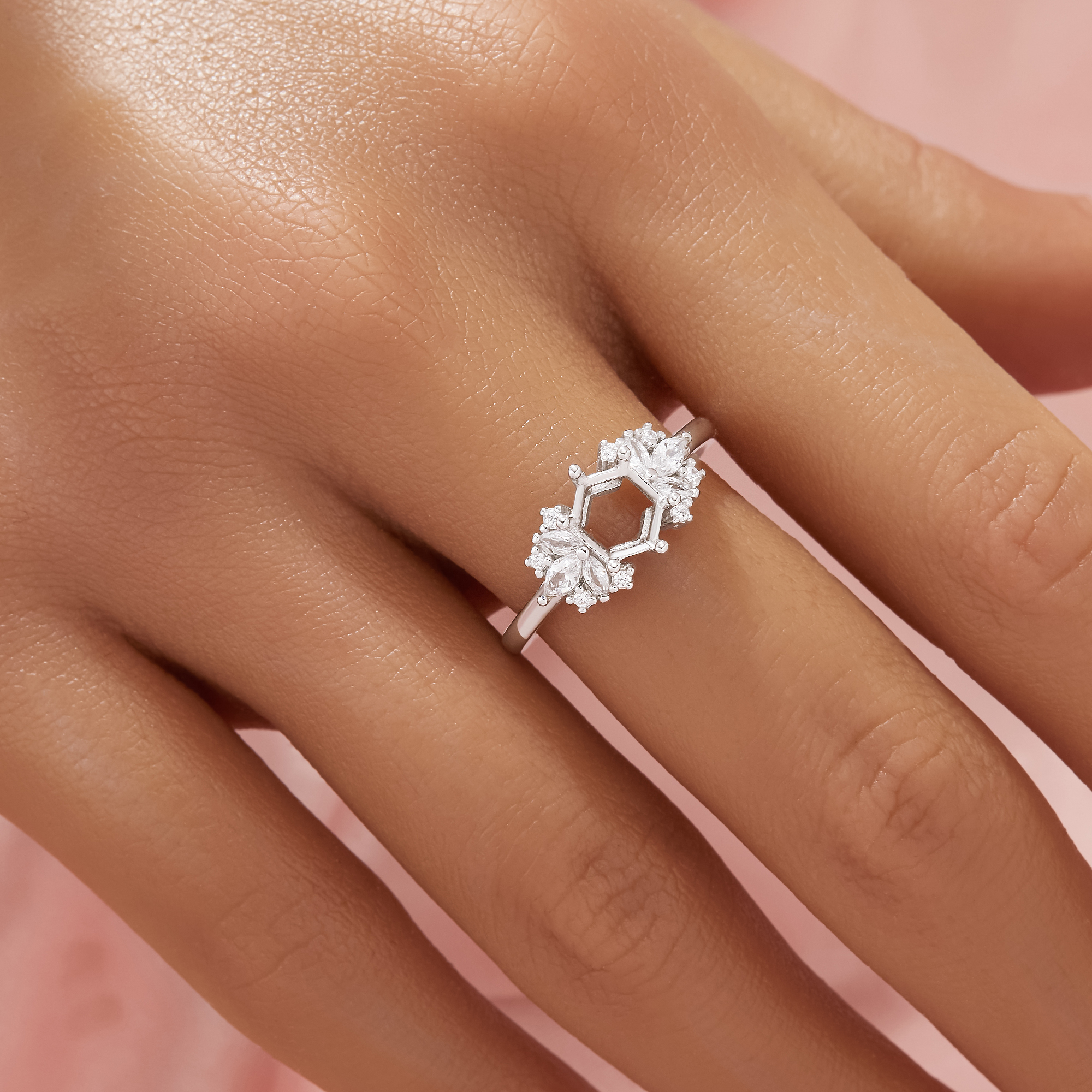 Hexagon Prong Ring Settings,Vintage Styles Solid 14K 18K Gold Moissanite Ring,Elegant Art Deco Ring,DIY Ring Supplies 1294980 - Click Image to Close