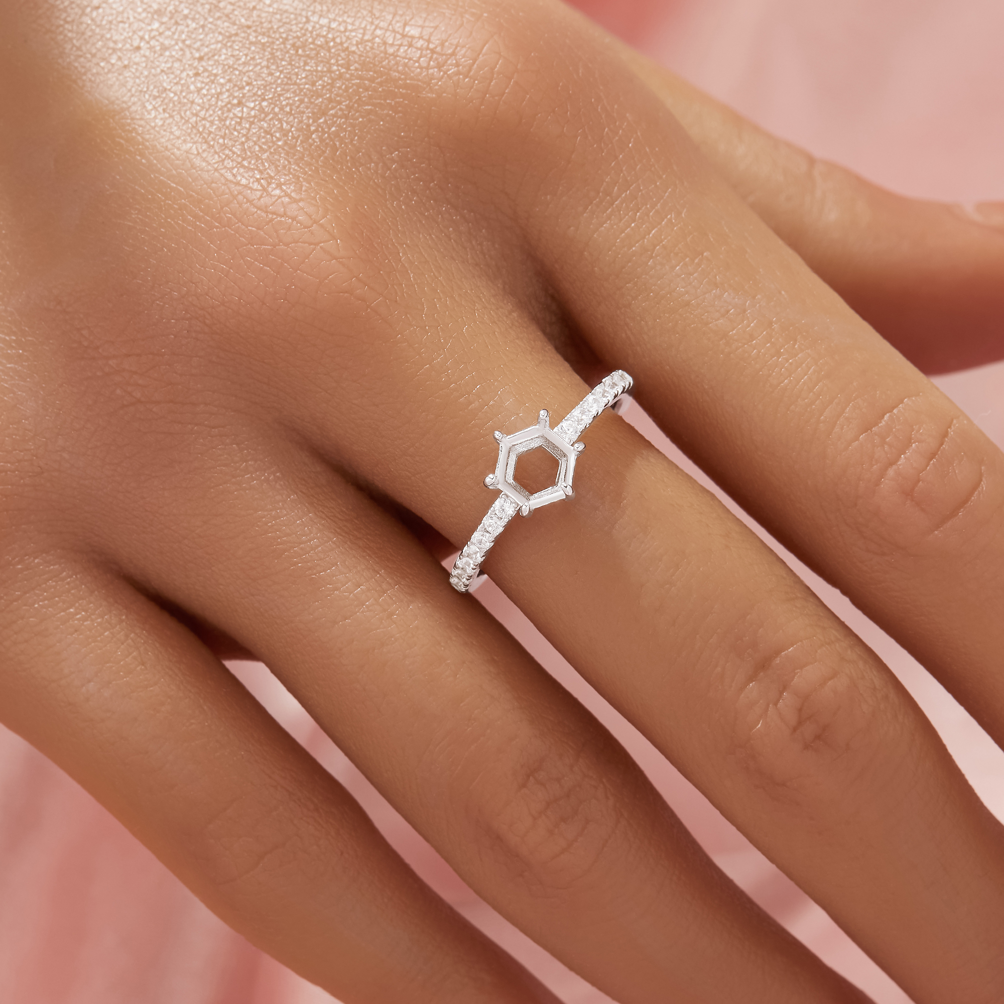 Hexagon Prong Ring Settings,Solid 14K 18K Gold Moissanite Ring,Minimalist Moissanite Ring,DIY Ring Supplies 1294981 - Click Image to Close