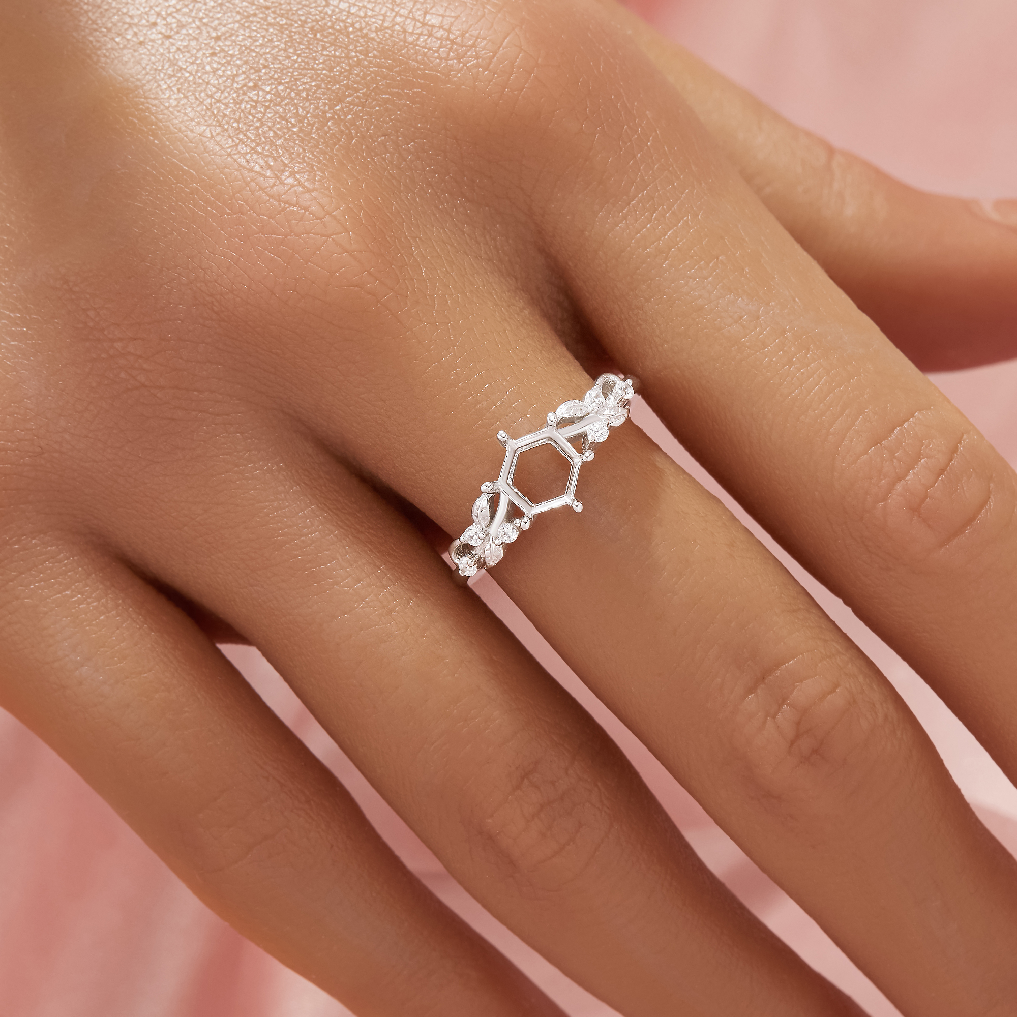 Hexagon Prong Ring Settings,Solid 14K 18K Gold Moissanite Ring,Tree Branch Leaf Moissanite Hexagon Ring,DIY Ring Supplies 1294982 - Click Image to Close