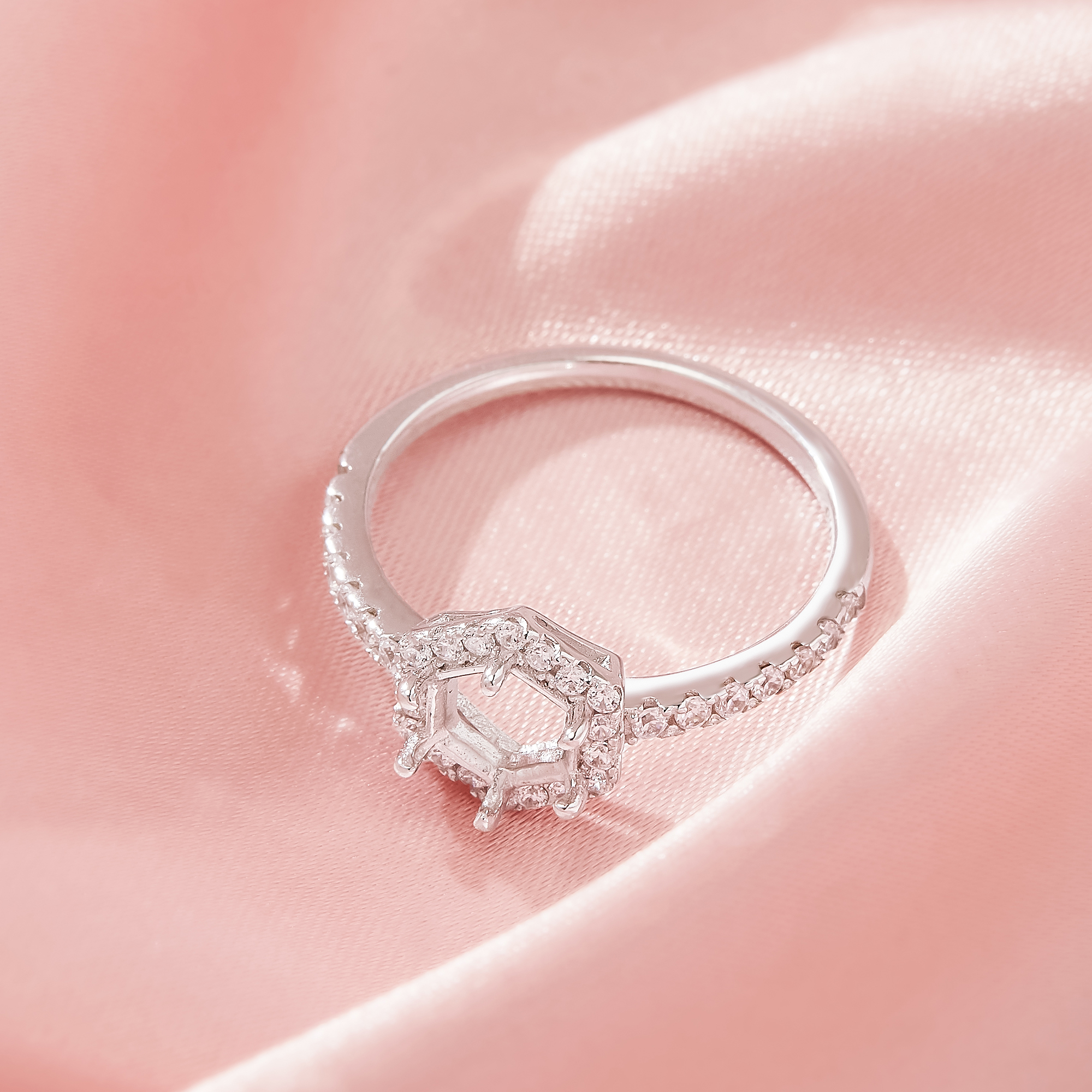 Halo Hexagon Prong Ring Settings,Solid 14K 18K Gold Moissanite Ring,Pave Moissanite Hexagon Ring,DIY Ring Supplies 1294983 - Click Image to Close