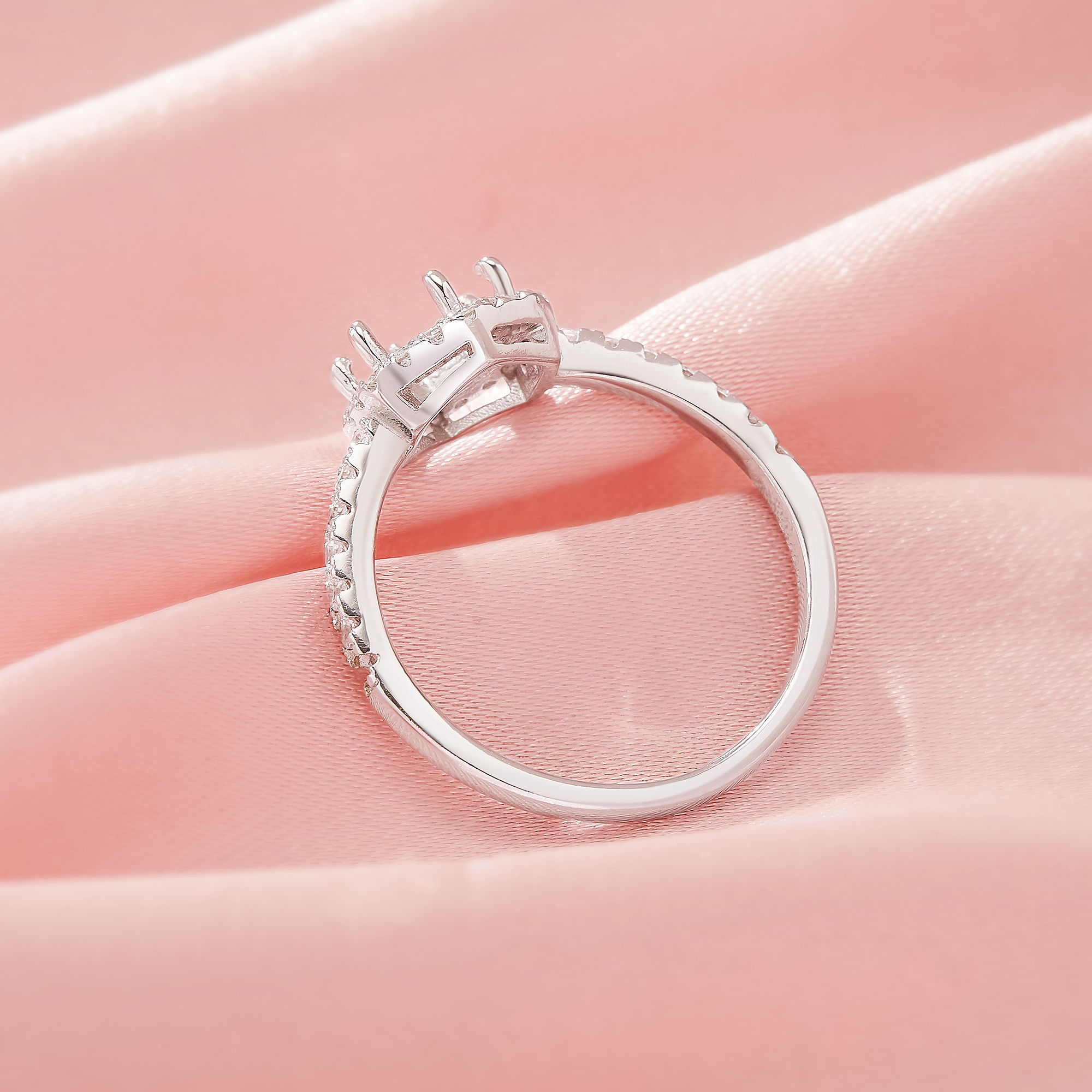 Halo Hexagon Prong Ring Settings,Solid 14K 18K Gold Moissanite Ring,Pave Moissanite Hexagon Ring,DIY Ring Supplies 1294983 - Click Image to Close