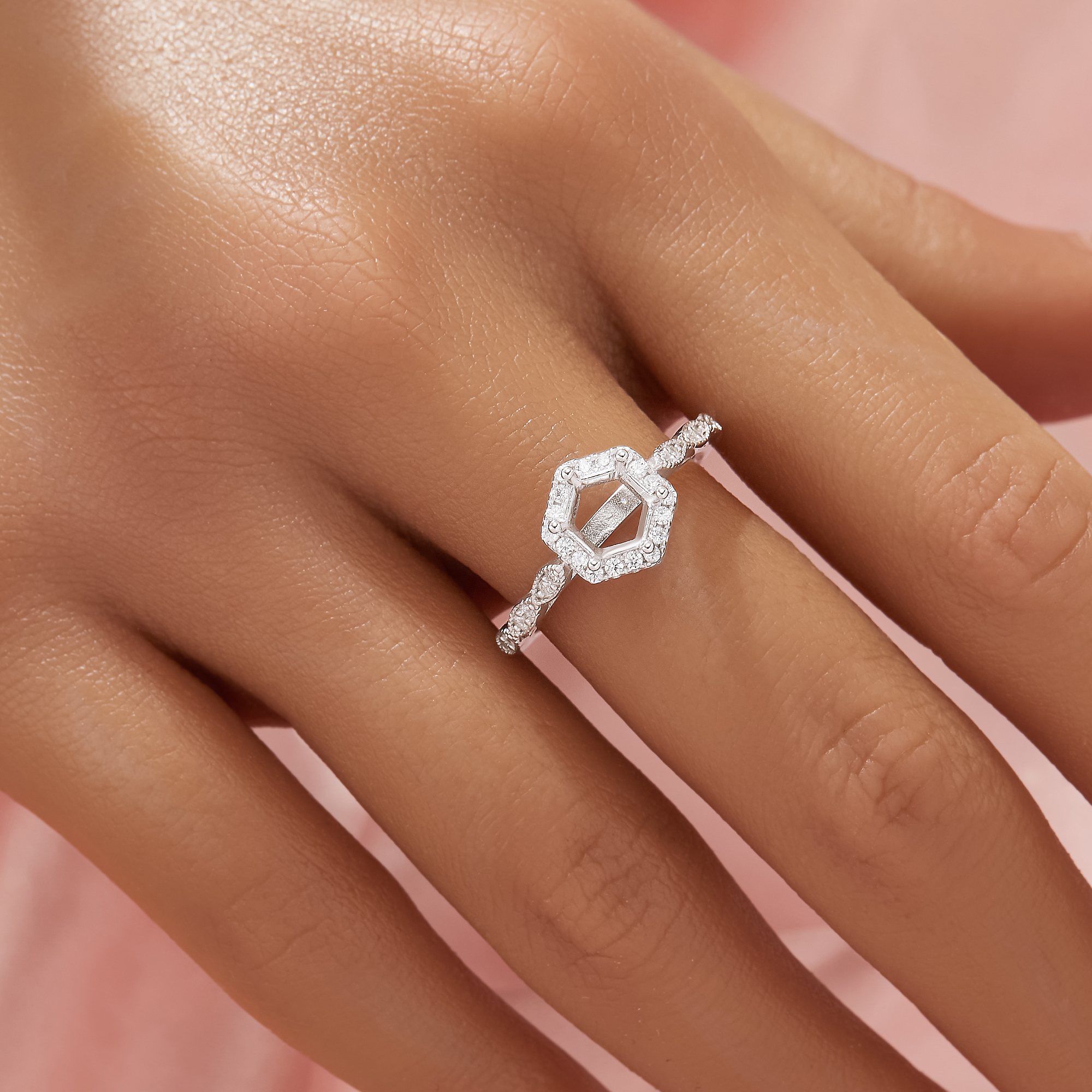 Hexagon Prong Ring Settings,Solid 14K 18K Gold Moissanite Ring,Elegant Art Deco Ring,DIY Ring Supplies 1294985 - Click Image to Close