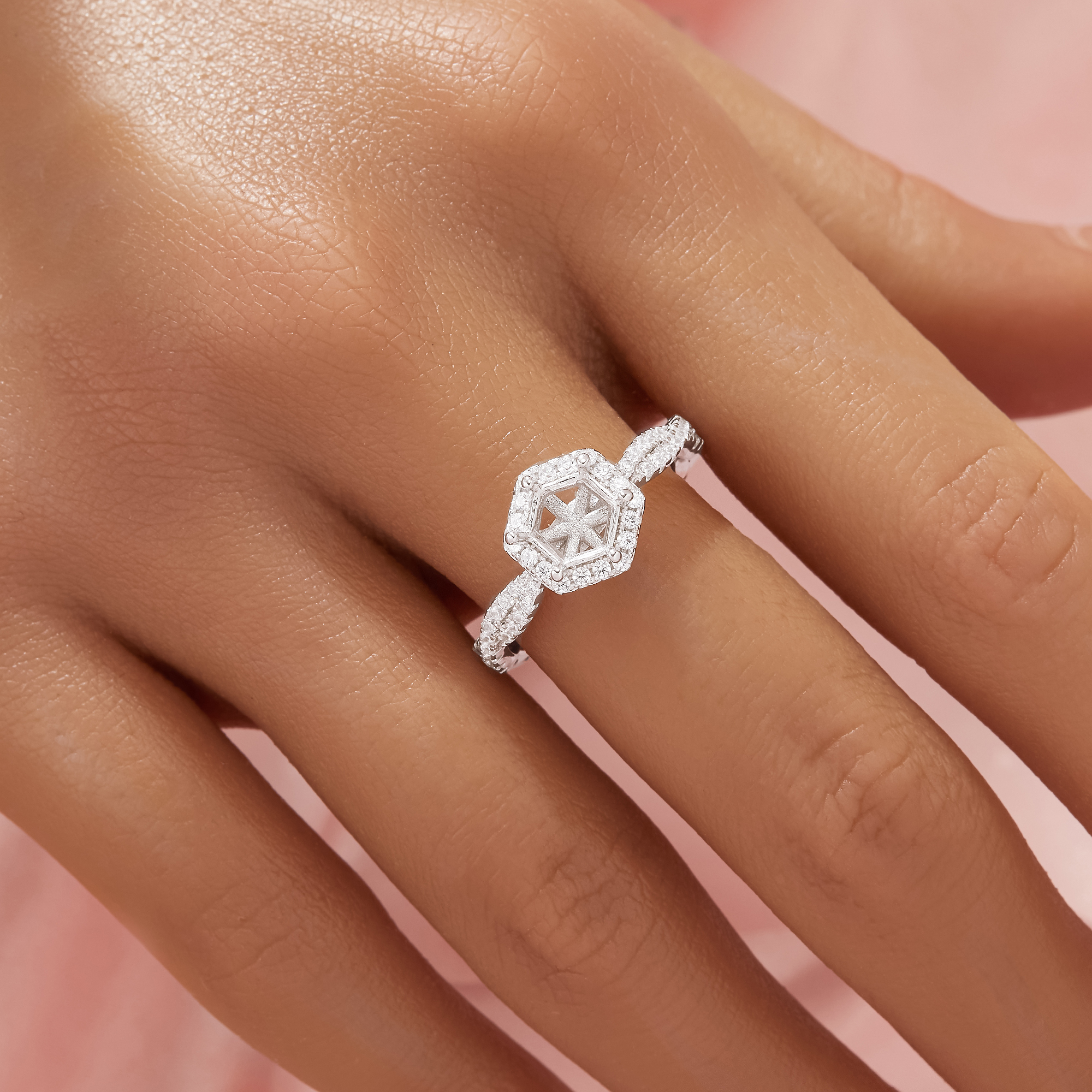Hexagon Prong Ring Settings,Infinity Solid 14K 18K Gold Moissanite Ring,Elegant Pave Moissanite Ring,DIY Ring Supplies For Gemstone 1294986 - Click Image to Close