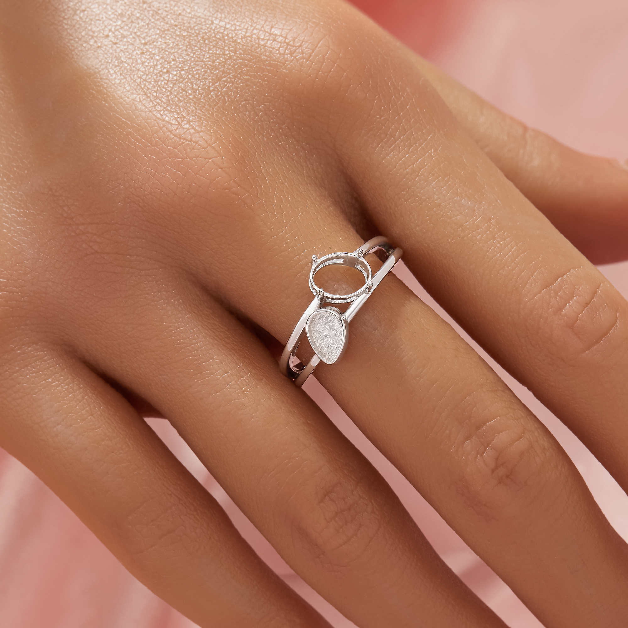Keepsake Breast Milk Resin 4x6MM Pear Bezel Settings,Solid 14K 18K Gold Ring,2 Stone Prong Ring Settings,With 6x8MM Oval Stone Prong Settings 1294989 - Click Image to Close