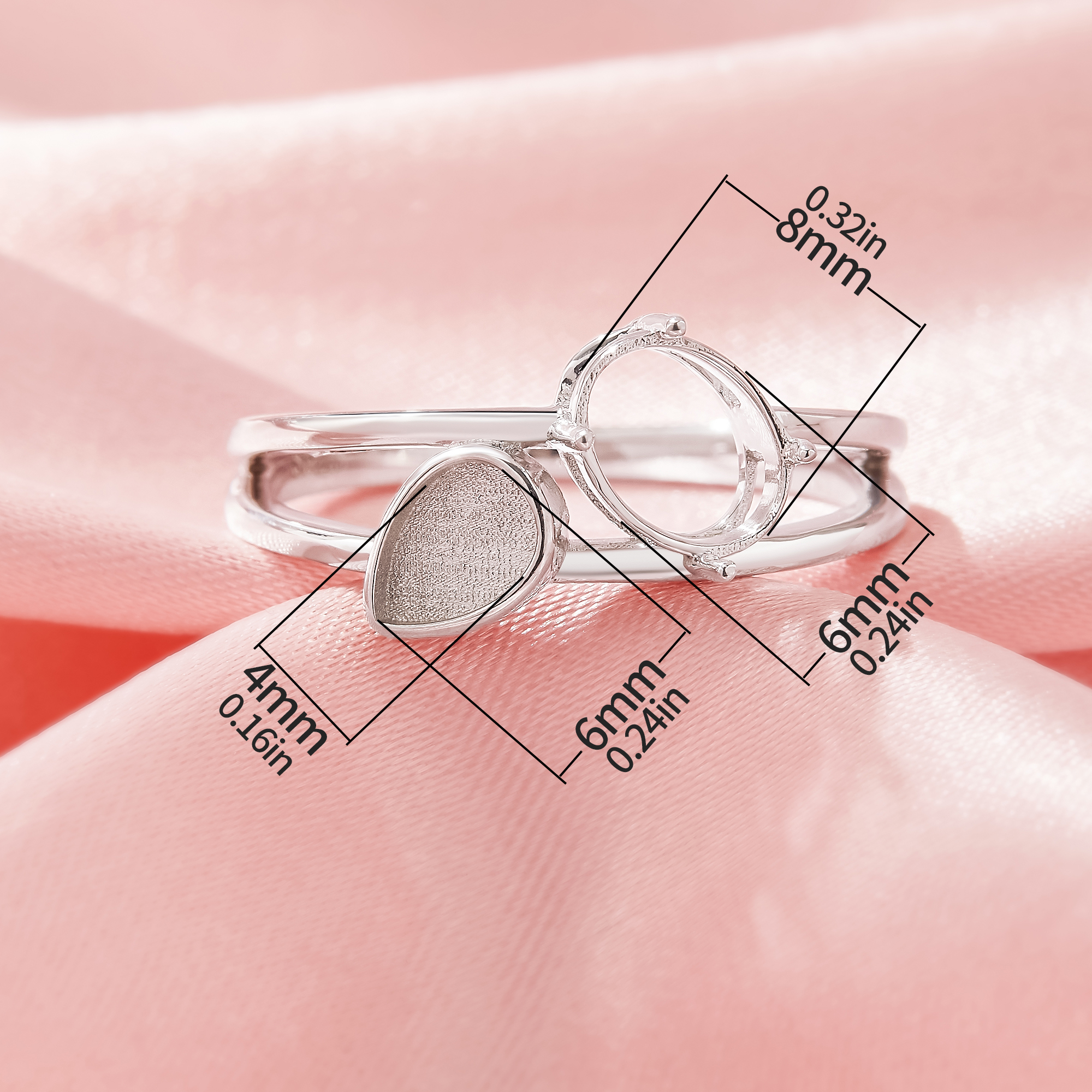Keepsake Breast Milk Resin 4x6MM Pear Bezel Settings,Solid 14K 18K Gold Ring,2 Stone Prong Ring Settings,With 6x8MM Oval Stone Prong Settings 1294989 - Click Image to Close