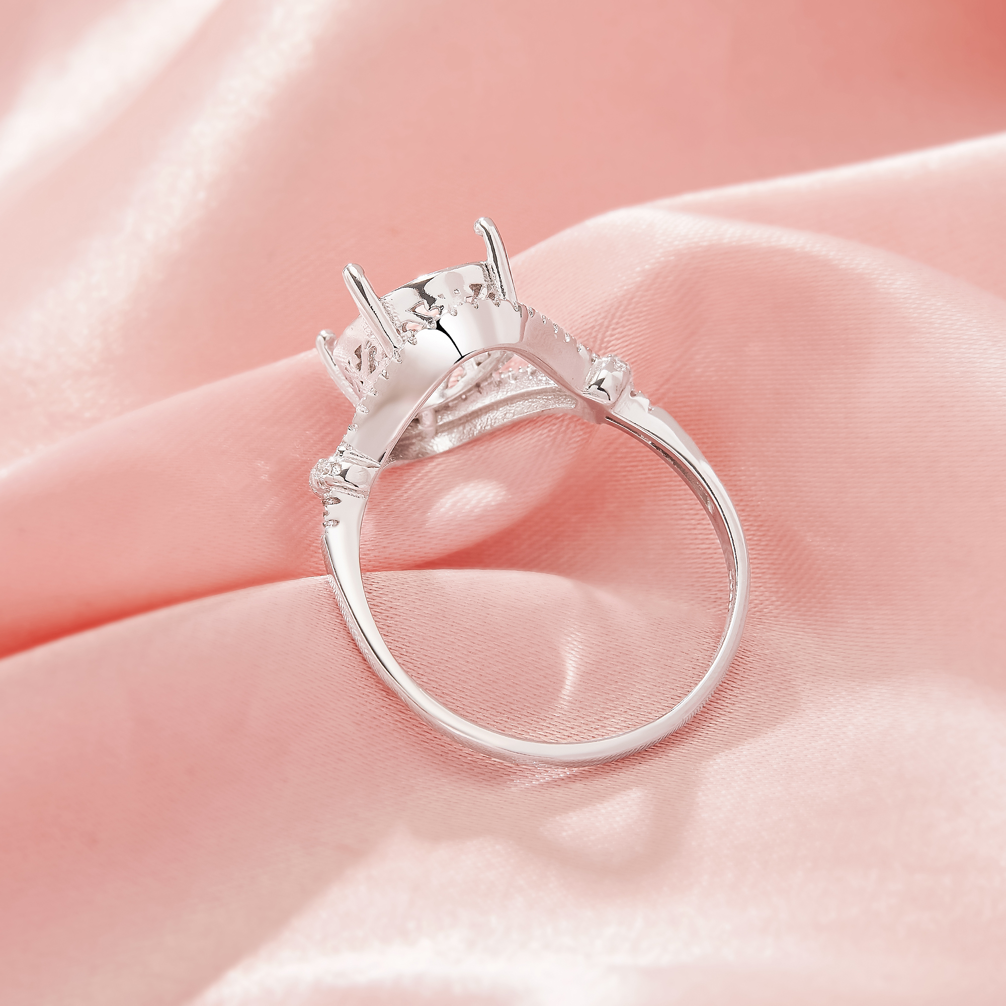 Oval Prong Ring Settings,Split Shank Solid 14K 18K Gold Ring,Elegant Pave Moissanite Ring,DIY Ring Supplies For Gemstone 1294990 - Click Image to Close