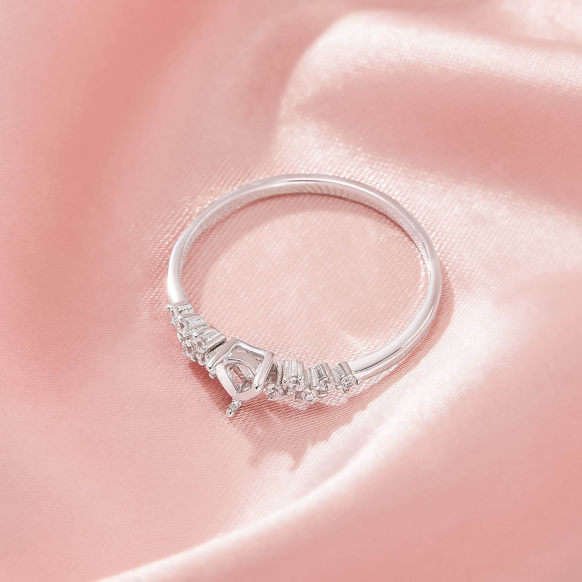 Halo Heart Prong Ring Settings,Solid 14K 18K Gold Ring,Elegant Pave Moissanite Ring,Art Deco Heart Ring,DIY Ring Supplies For Gemstone 1294992 - Click Image to Close