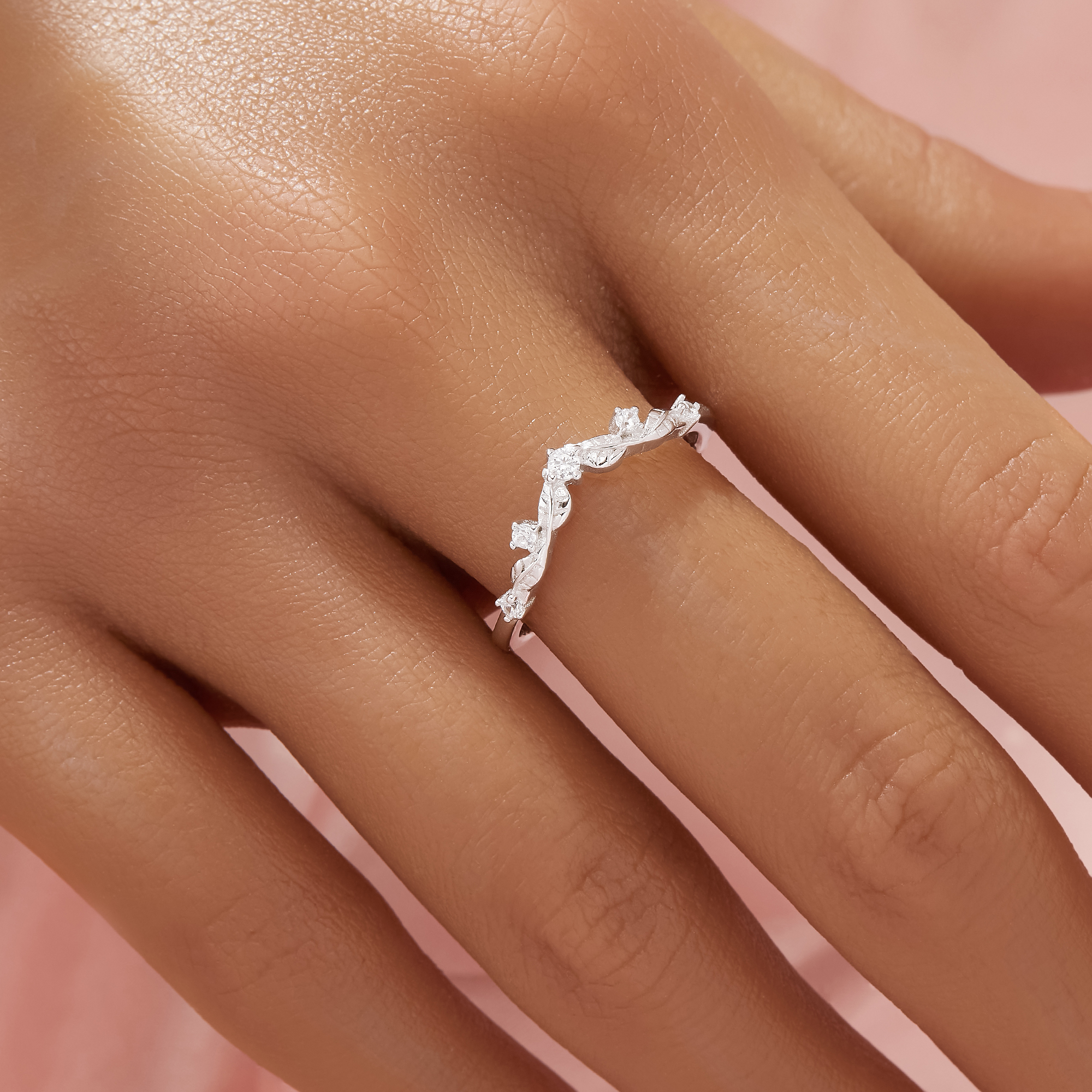 Curved Tree Branch Leaf Moissanite Stackable Ring,Solid 14K 18K Gold Ring,Dainty Stacker Ring,Stackable Ring,DIY Ring Supplies 1294995 - Click Image to Close