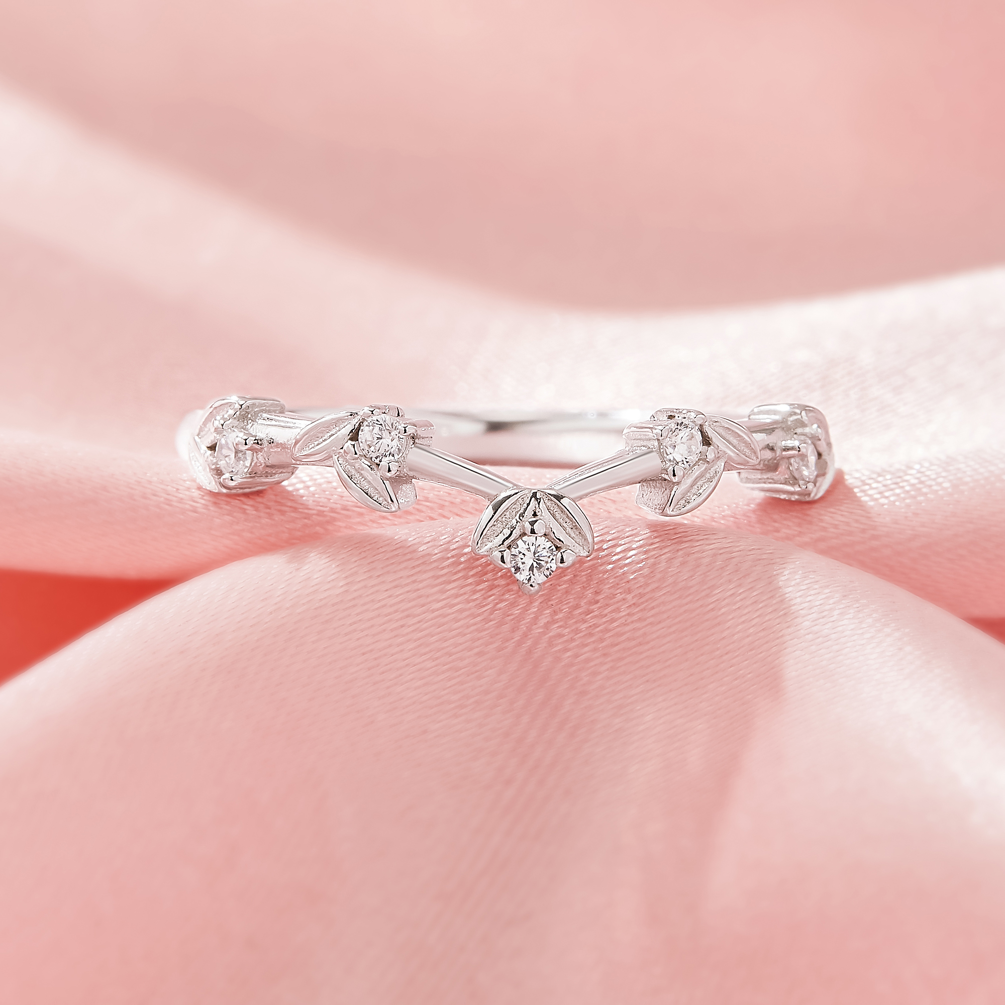 Curved Tree Branch Leaf Moissanite Stackable Ring,Flower Solid 14K 18K Gold Ring,Dainty Stacker Ring,Stackable Ring,DIY Ring Supplies 1295001 - Click Image to Close