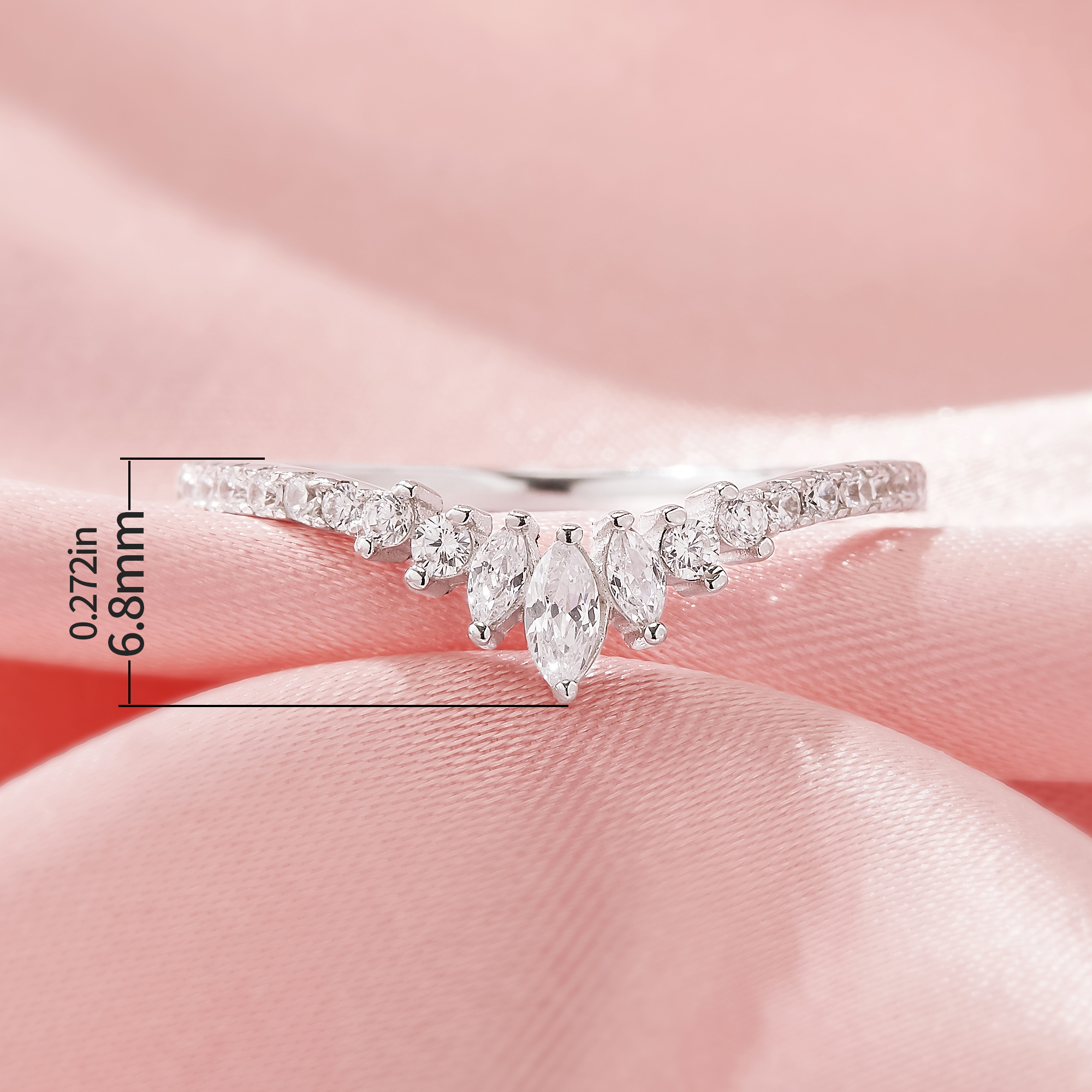 Curved Moissanite Stackable Ring,Solid 14K 18K Gold Ring,Stackable Ring,Moissanite Marquise Art Deco Ring,Stacker Ring,DIY Ring Supplies 1295004 - Click Image to Close