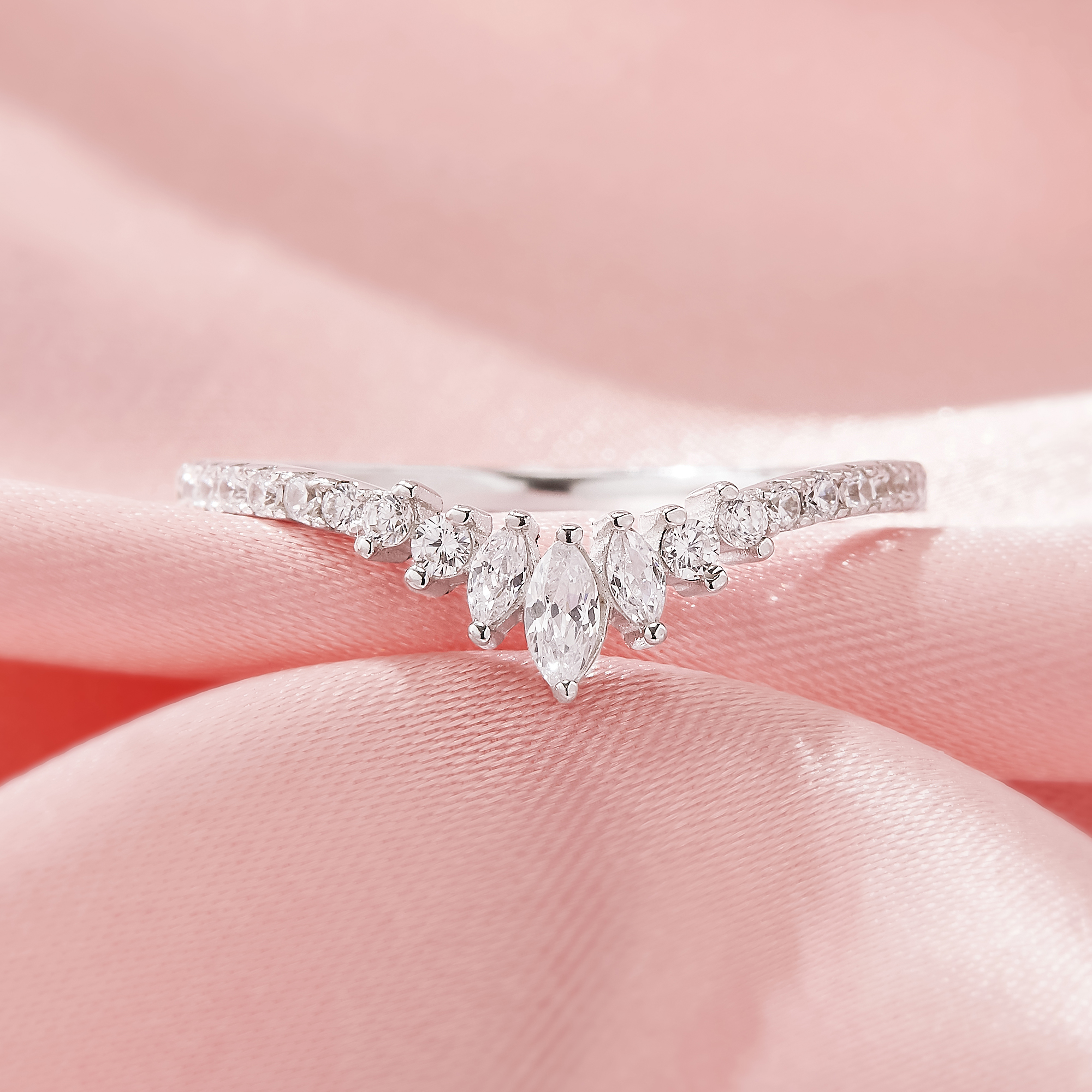 Curved Moissanite Stackable Ring,Solid 14K 18K Gold Ring,Stackable Ring,Moissanite Marquise Art Deco Ring,Stacker Ring,DIY Ring Supplies 1295004 - Click Image to Close