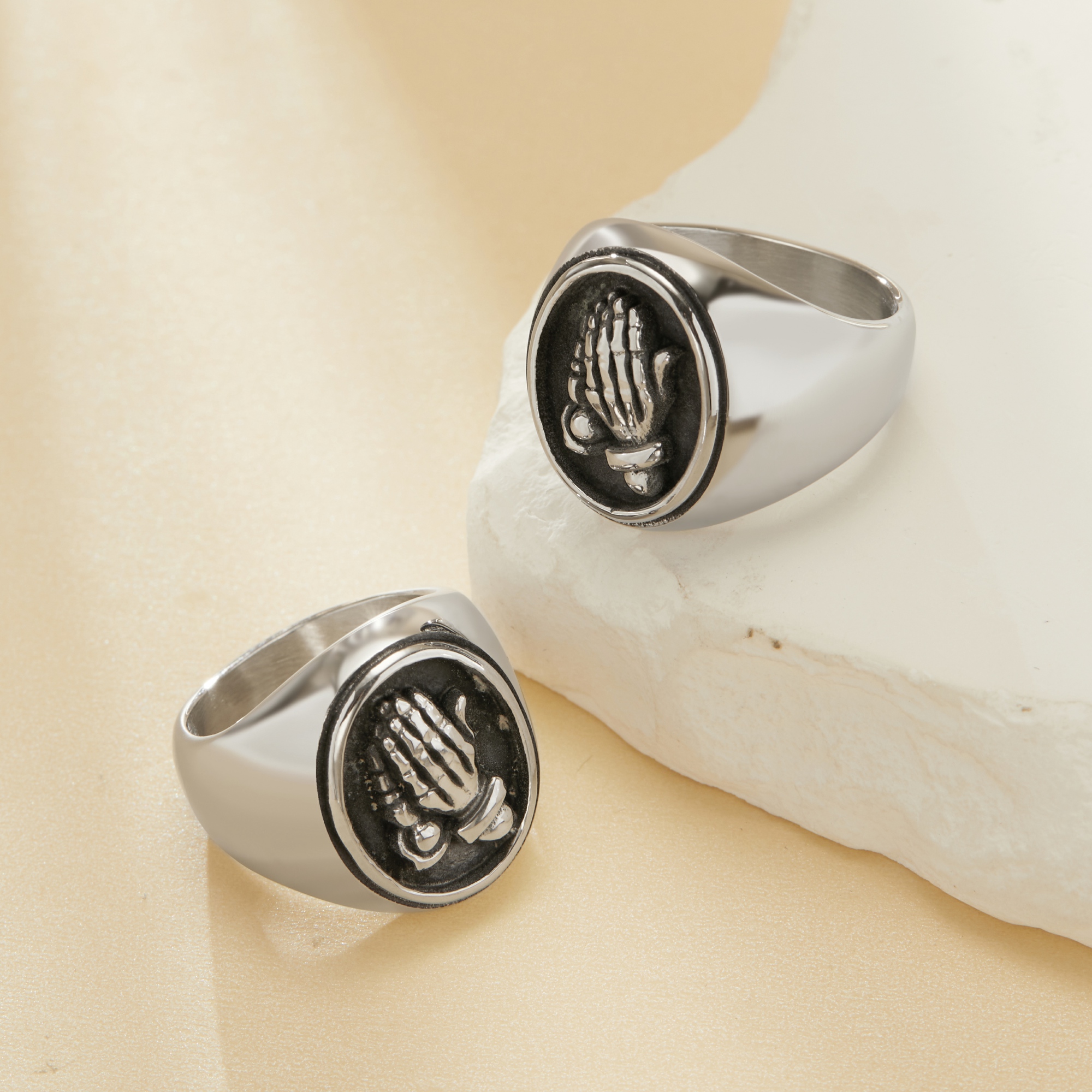 Praying Hands Stainless Steel Ring,Engraved Hand Signet Stainless Steel Ring,Men's Ring,DIY Ring Supplies 1295009 - Click Image to Close