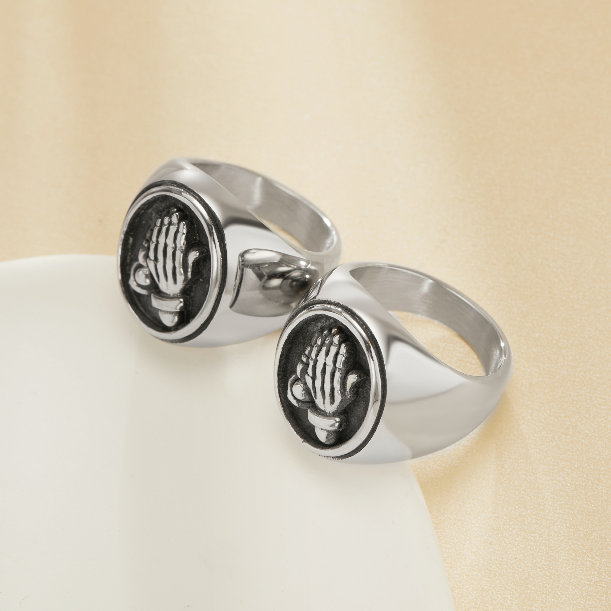 Praying Hands Stainless Steel Ring,Engraved Hand Signet Stainless Steel Ring,Men's Ring,DIY Ring Supplies 1295009 - Click Image to Close