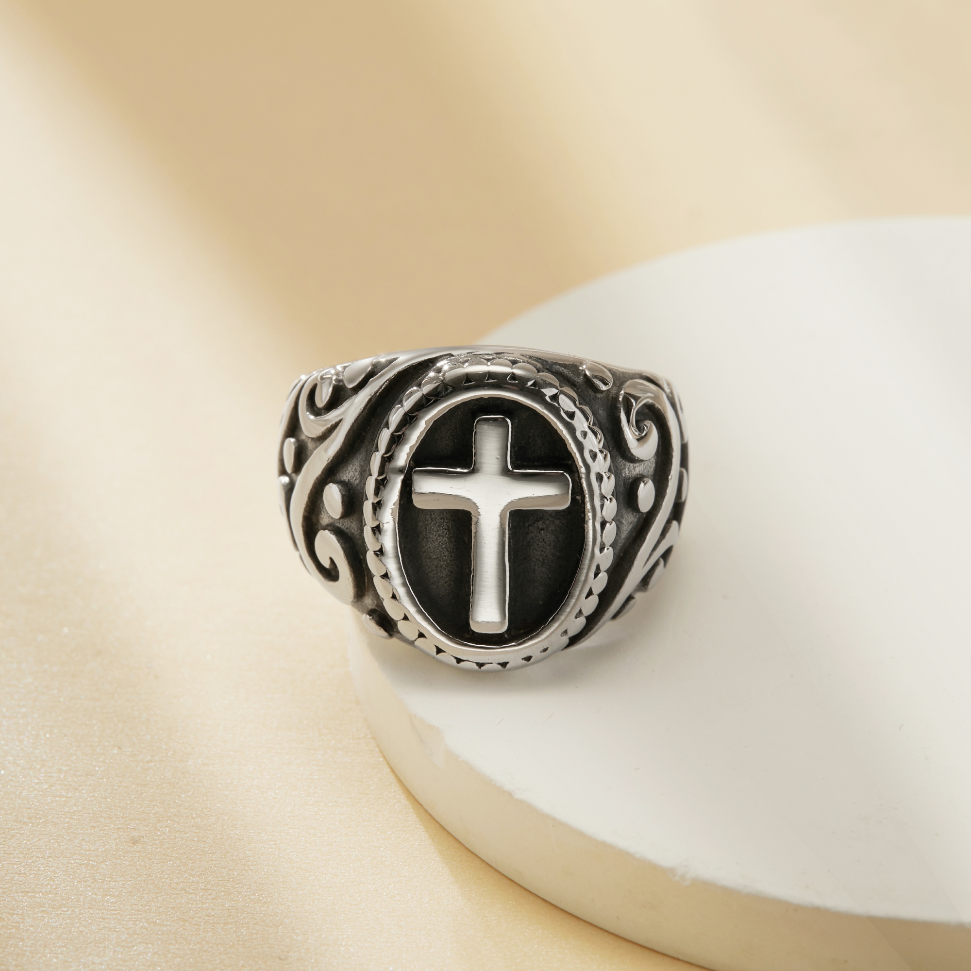 Heavy Jerusalem Cross Stainless Steel Ring,Stainless Steel Baptism Ring,Cross Religious Ring,Men's Ring,DIY Ring Supplies 1295010 - Click Image to Close