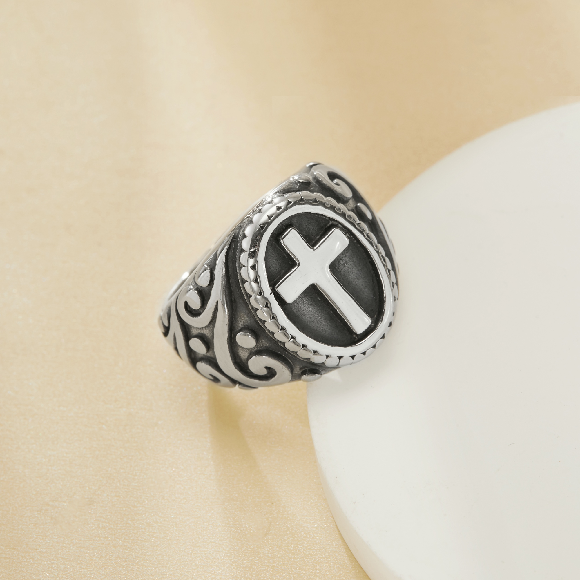Heavy Jerusalem Cross Stainless Steel Ring,Stainless Steel Baptism Ring,Cross Religious Ring,Men's Ring,DIY Ring Supplies 1295010 - Click Image to Close