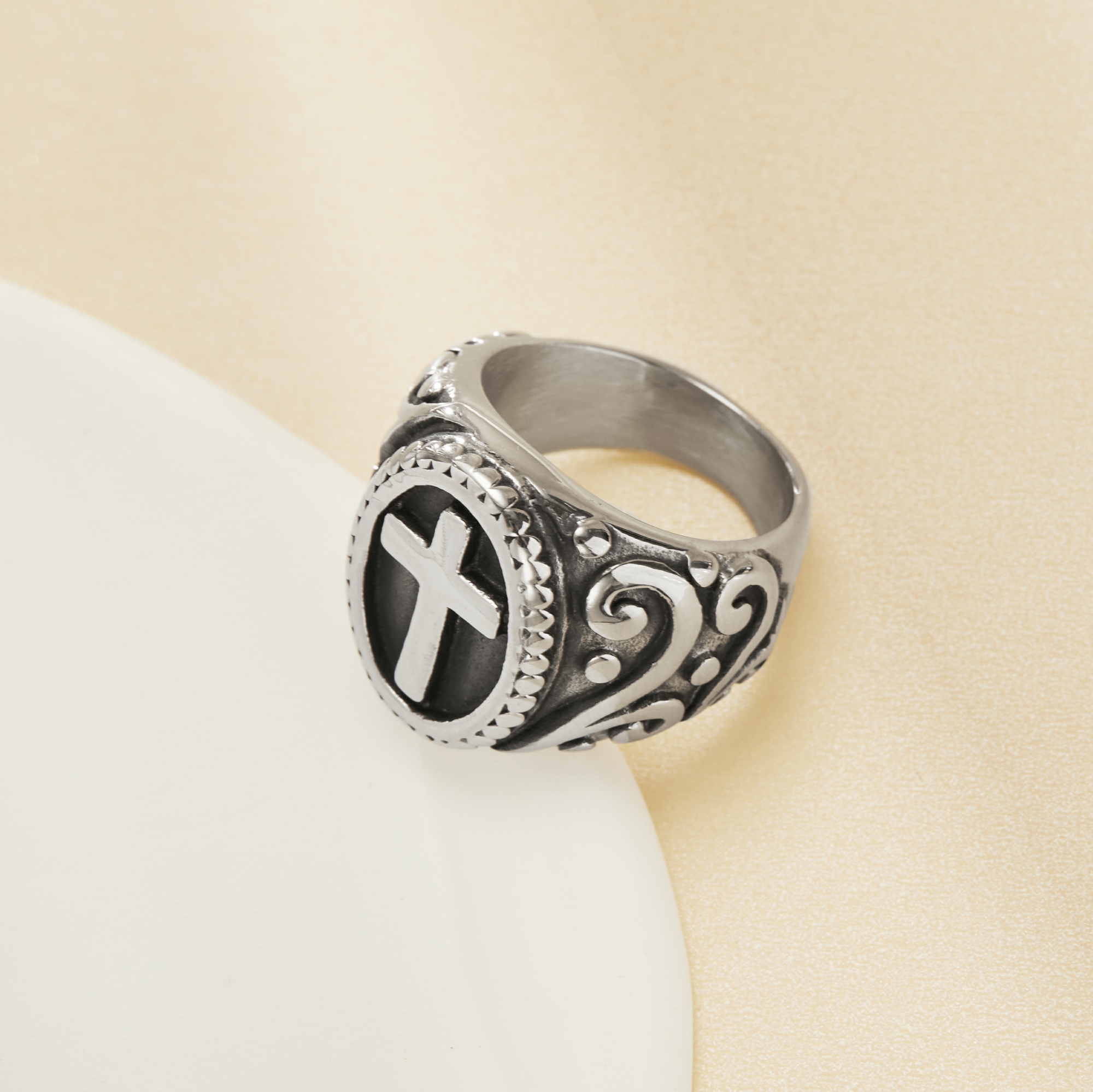 Heavy Jerusalem Cross Stainless Steel Ring,Stainless Steel Baptism Ring,Cross Religious Ring,Men's Ring,DIY Ring Supplies 1295010 - Click Image to Close