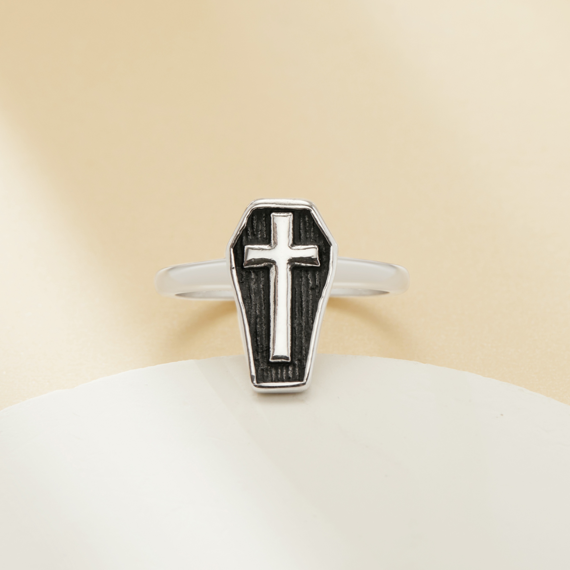 Heavy Coffin Cross Stainless Steel Ring,Stainless Steel Baptism Ring,Coffin Cross Religious Ring,Men's Ring,DIY Ring Supplies 1295011 - Click Image to Close