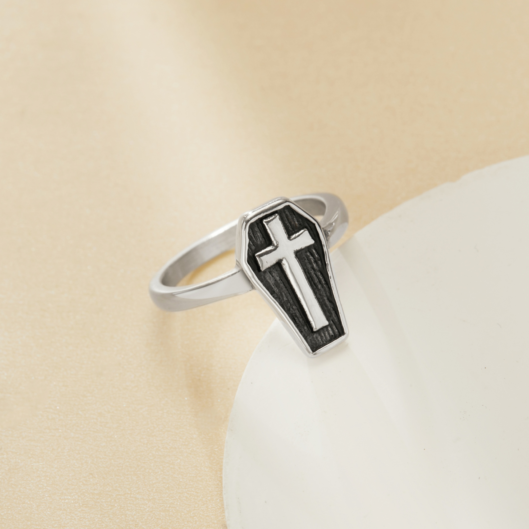 Heavy Coffin Cross Stainless Steel Ring,Stainless Steel Baptism Ring,Coffin Cross Religious Ring,Men's Ring,DIY Ring Supplies 1295011 - Click Image to Close