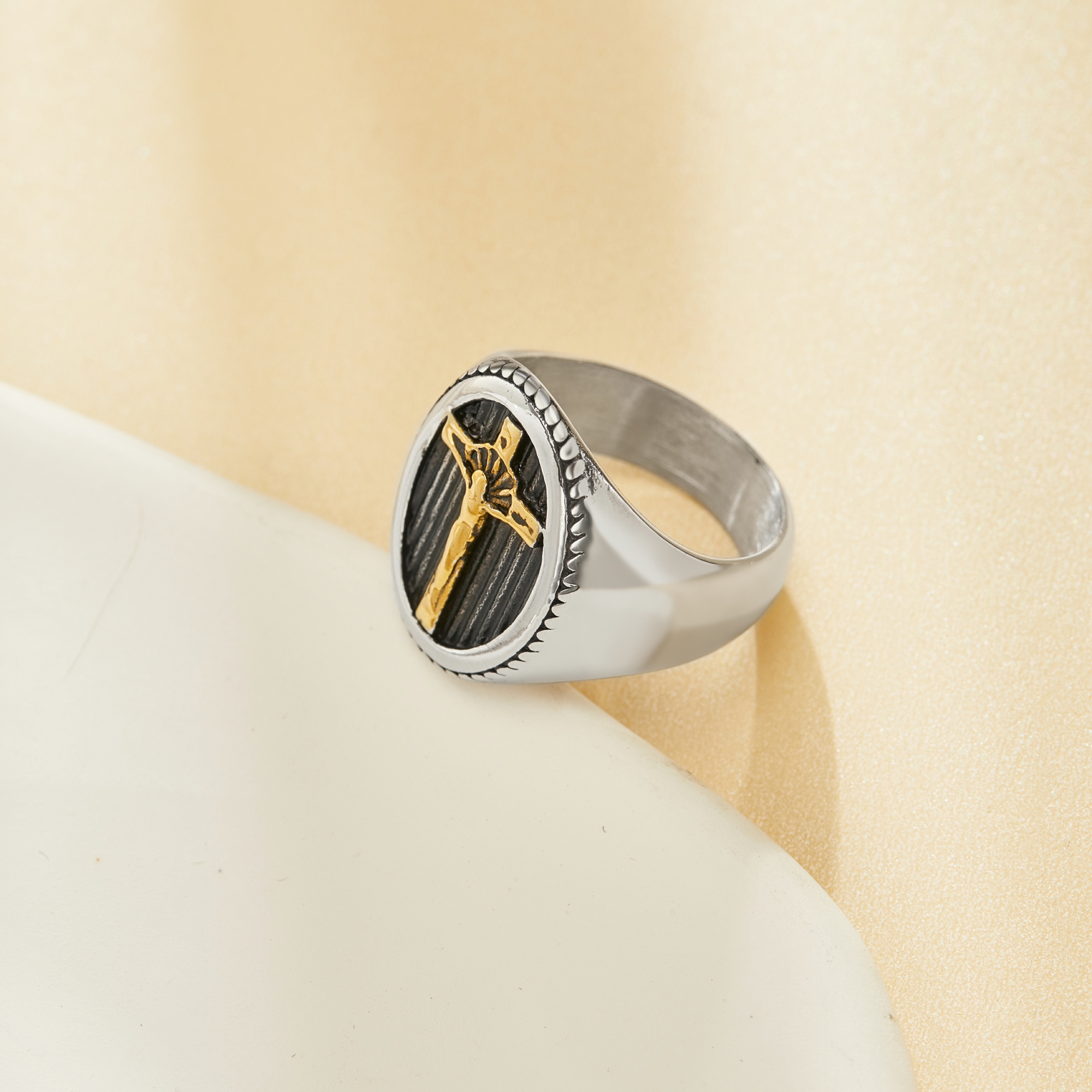 Heavy Cross Stainless Steel Ring,Gold Silver Baptism Ring,Cross Religious Ring,Men's Ring,DIY Ring Supplies 1295014 - Click Image to Close