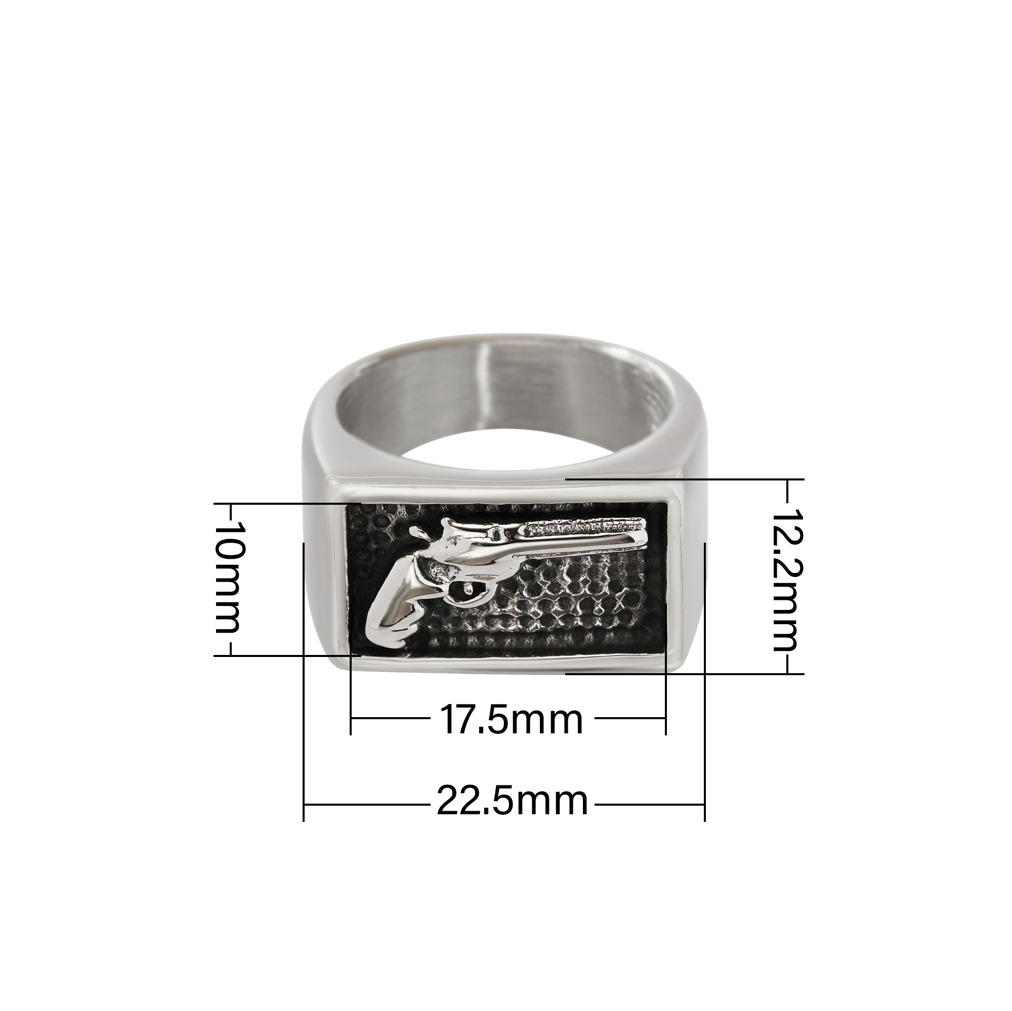 Stainless Steel Pistol Pattern Signet Ring,Rectangular Signet Rings,Men's Silver Rings, Western Badge Rings,DIY Ring Supplies 1295015 - Click Image to Close