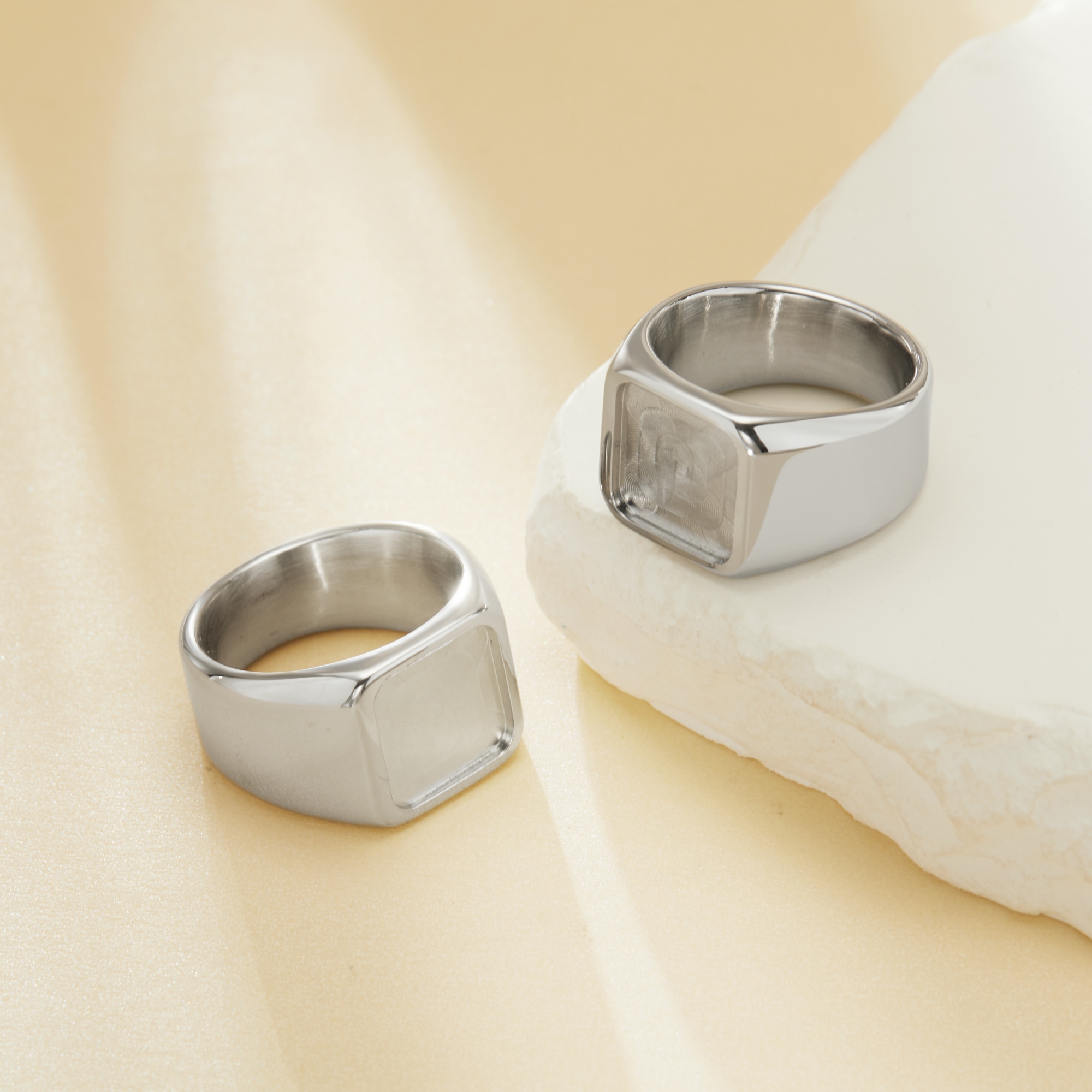 Cushion Square Stainless Steel Ring,Customized Square Photo Ring,Silver Stainless Stell Ring,DIY Ring Blank 1295017 - Click Image to Close