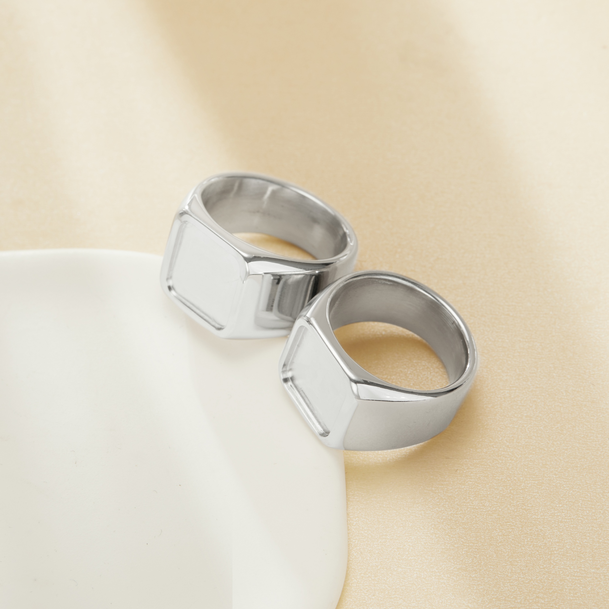 Cushion Square Stainless Steel Ring,Customized Square Photo Ring,Silver Stainless Stell Ring,DIY Ring Blank 1295017 - Click Image to Close