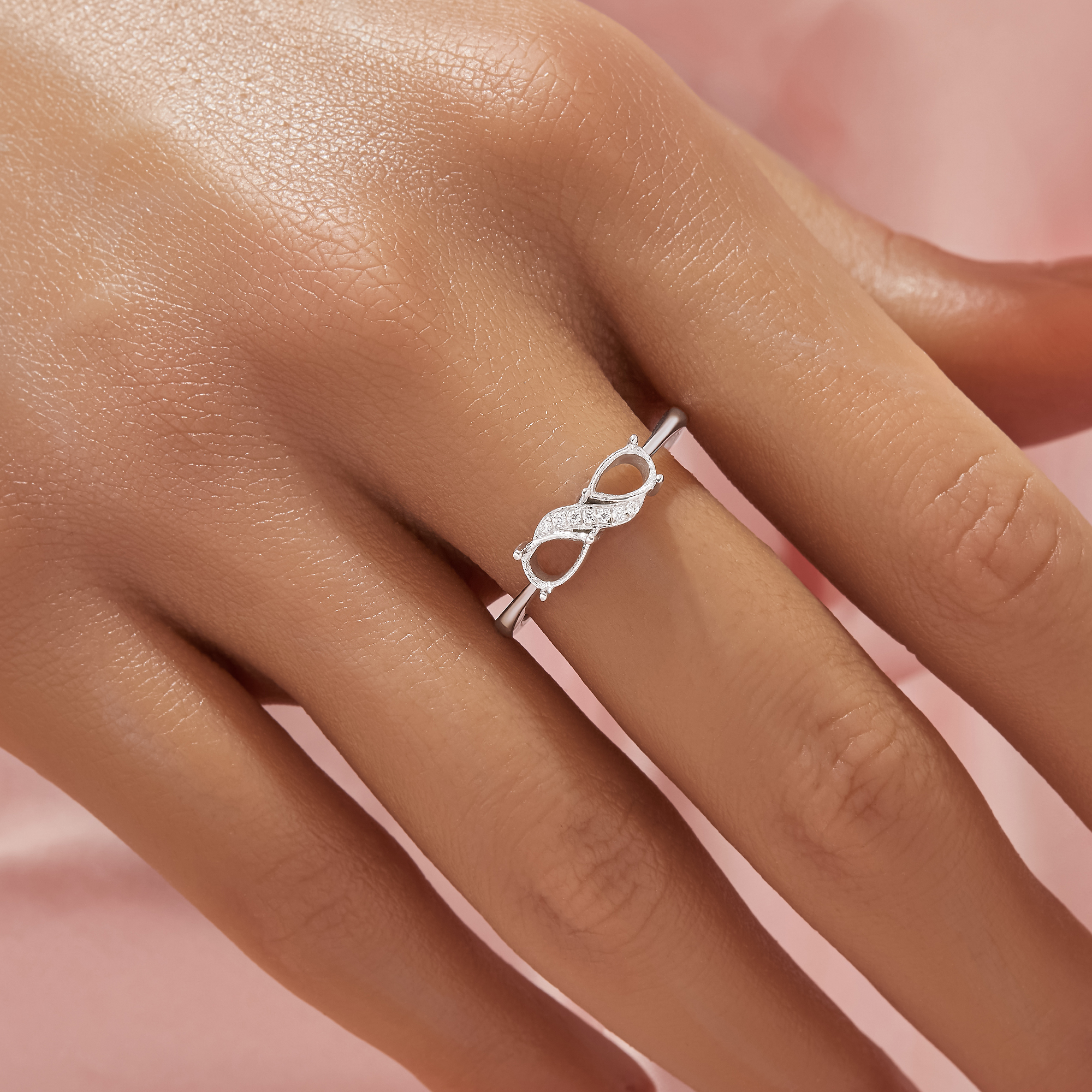 Two Stones 4x6MM Pear Prong Ring Settings,Infinity Solid 925 Sterling Silver Ring,CZ Stone Art Deco DIY Ring Supplies 1295037-1