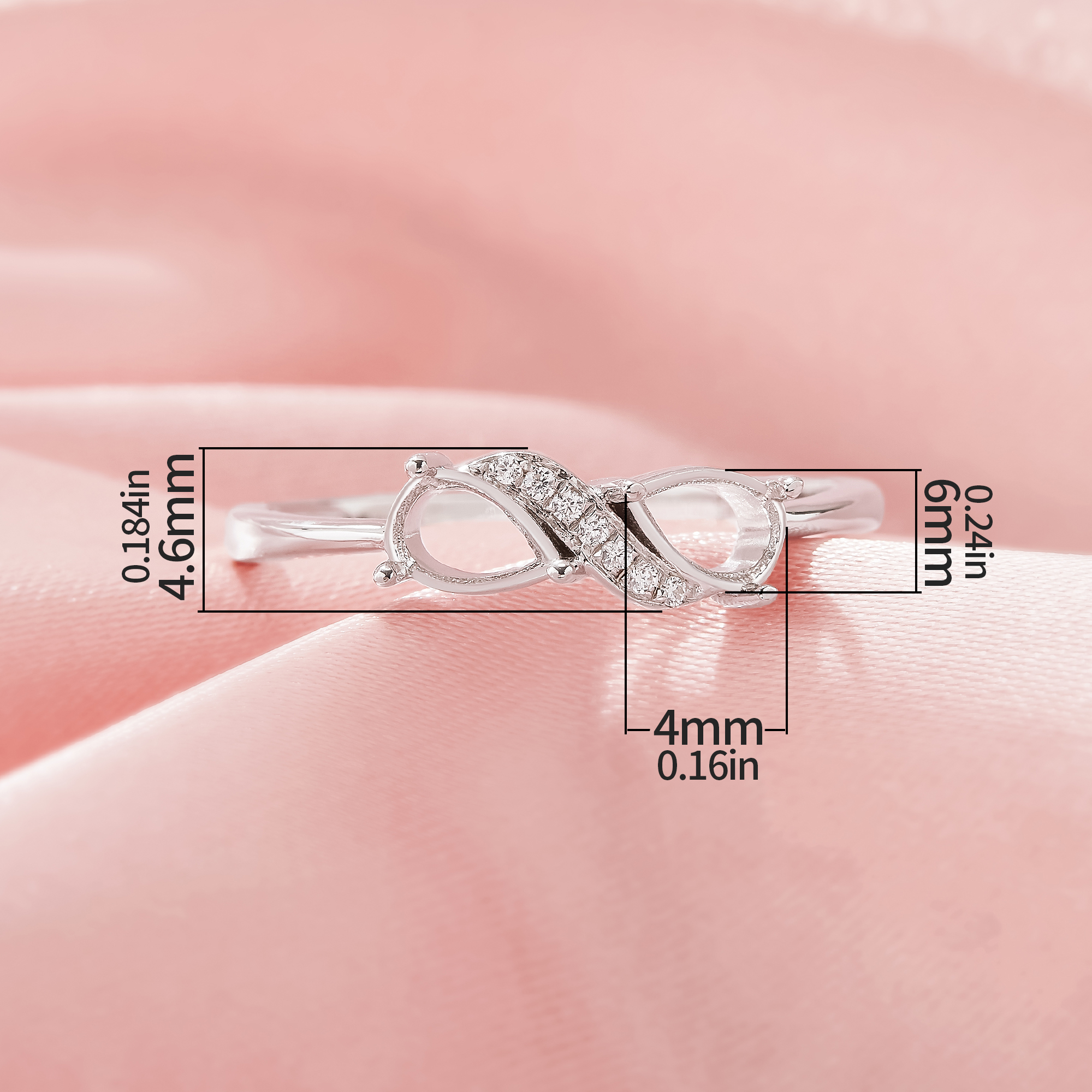 Two Stones 4x6MM Pear Prong Ring Settings,Infinity Solid 925 Sterling Silver Ring,CZ Stone Art Deco DIY Ring Supplies 1295037-1