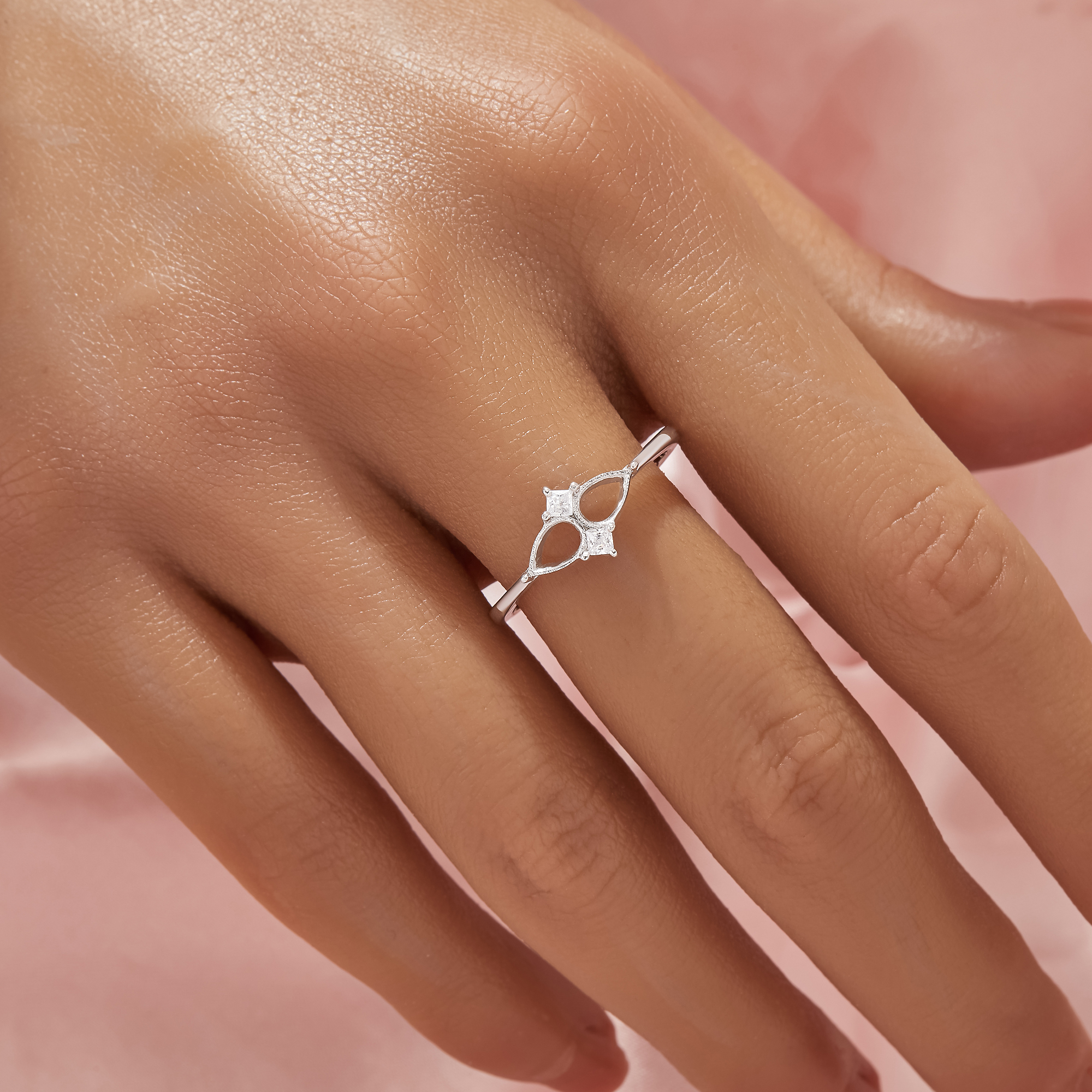 Two Stones 4x6MM Pear Prong Ring Settings,Solid 925 Sterling Silver Ring,Vintage Styles CZ Stone Art Deco DIY Ring Supplies 1295038-1