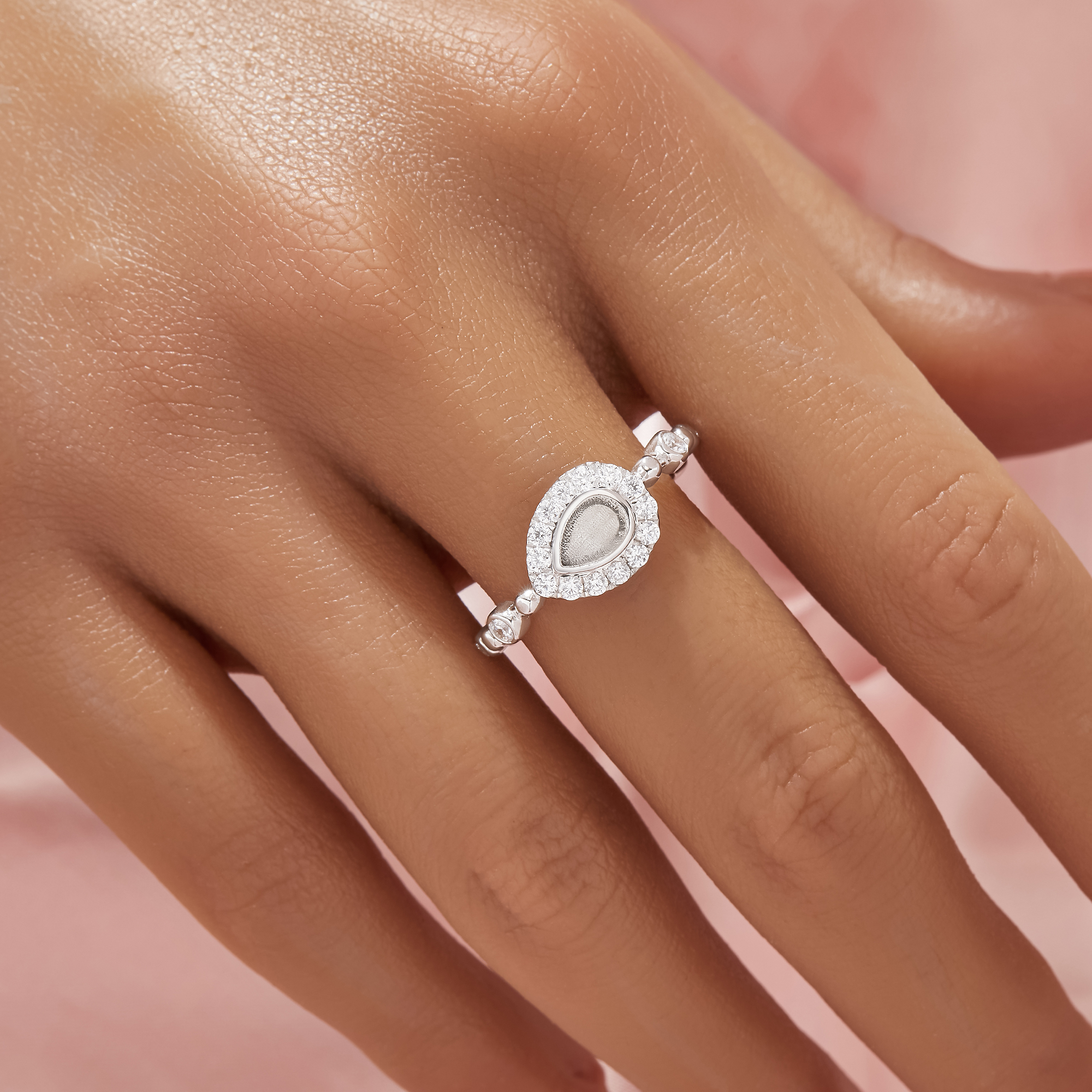 4x6MM Keepsake Breast Milk Resin Pear Bezel Ring Settings,Solid 925 Sterling Silver Ring,CZ Stone Art Deco Solid Back Ring,DIY Ring Supplies 1295039-1