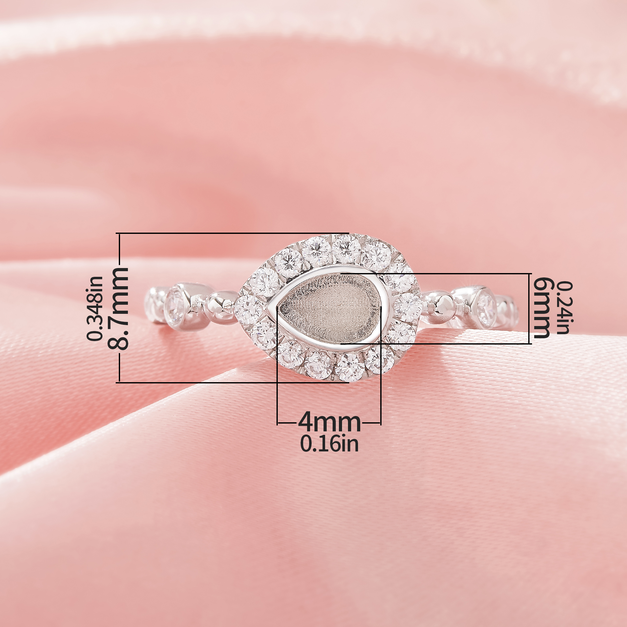 4x6MM Keepsake Breast Milk Resin Pear Bezel Ring Settings,Solid 925 Sterling Silver Ring,CZ Stone Art Deco Solid Back Ring,DIY Ring Supplies 1295039-1